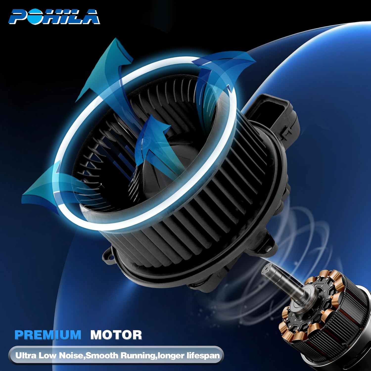 Front HVAC Heater Blower Motor with Brushless Motor Replacement for Ford & Lincoln Vehicles - for F-150 2015-2023, F-250/350/450/550 Super Duty, F-600 Super Duty, Navigator, Expedition