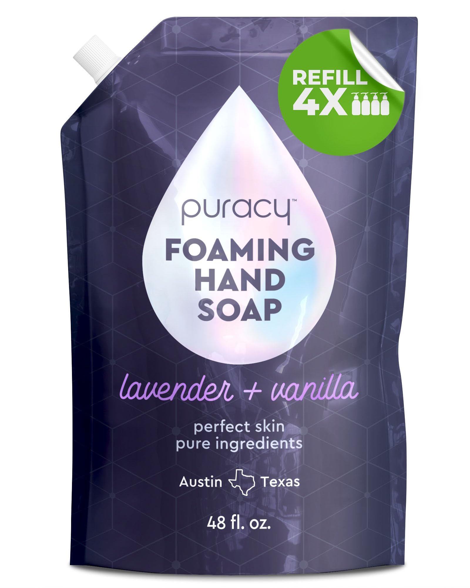 Puracy Foaming Hand Soap Refill - Plant-Powered Natural Hand Soap As Seen on TikTok, Non-Toxic, Sulfate-Free Liquid Soap, Moisturizing Foam Handwash Liquid (Lavender & Vanilla, 48 fl oz)