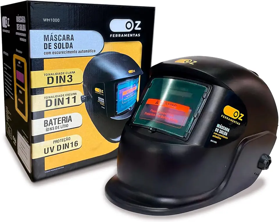 Máscara De Solda Escurecimento Automatico Profissional Cor Preto Liso WH1000 Oz