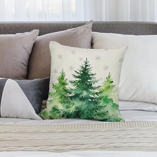 Miniatura 7 de Fundas de almohada con diseño de árboles de Navidad, 18 x 18 pulgadas, funda de almohada de invierno para sala de estar, silla, decoración de