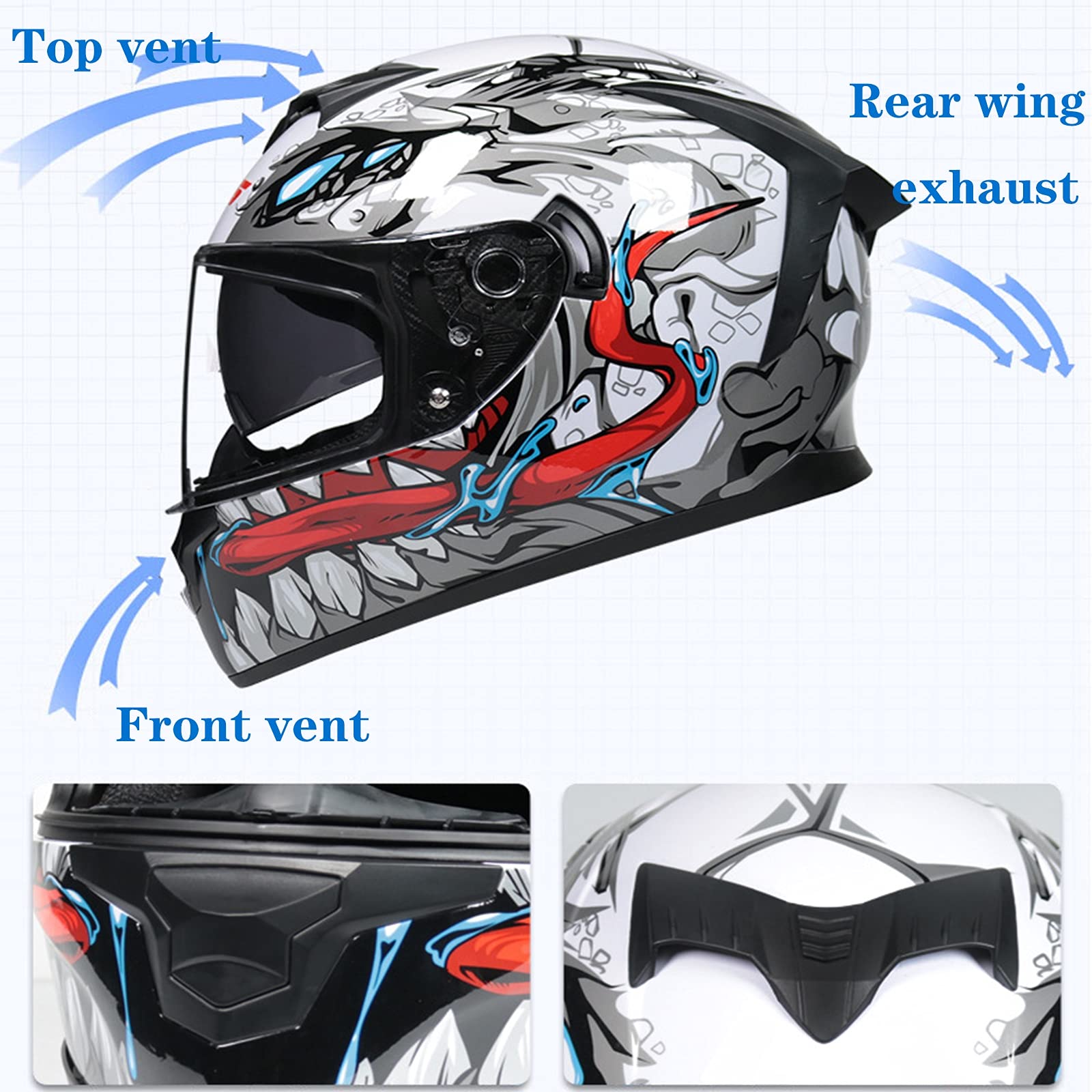 Motorhelm Met Anti-Condens Dubbel Vizier Motorfiets Integraalhelm, ECE Goedgekeurde Integraal Motorhelmen, Lichtgewicht Ontwerp, Voor Mannen Vrouwen Volwassenen I,L