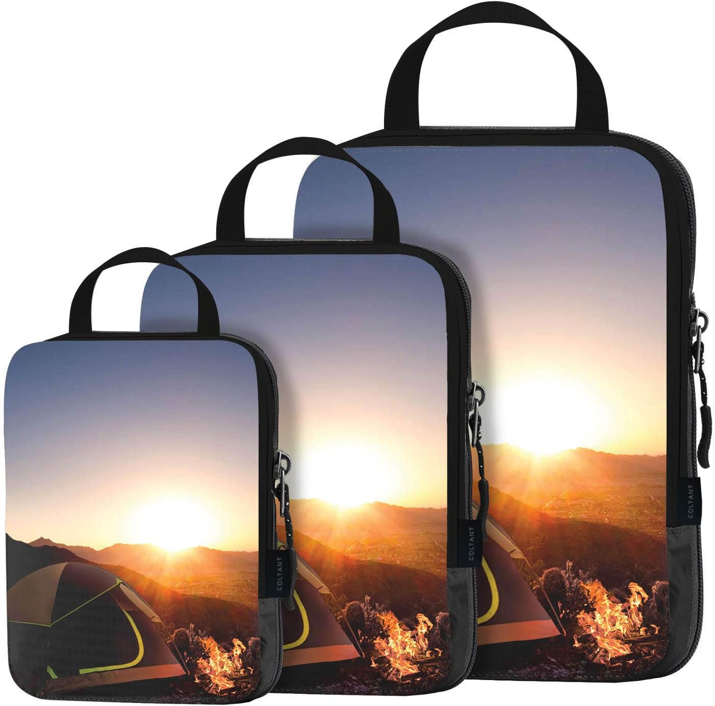 3 Set Compression Packing Cubes Travel Luggage-Organizer Set Packs More in Less Space (Camping)
