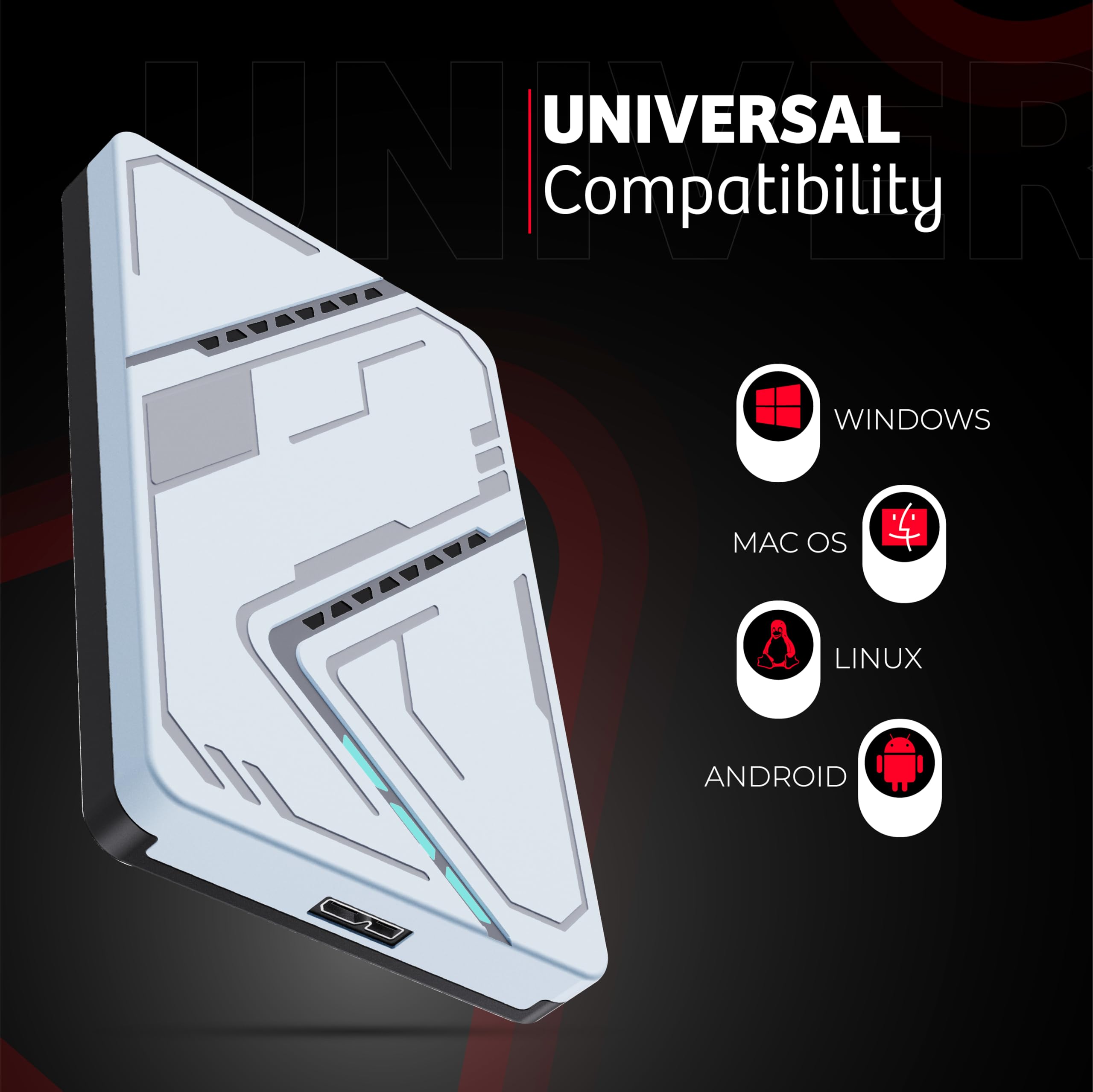 Hard disk esterno portatile da 1 TB, USB 3.0, HDD da 2,5", colore: argento | Trasferimento dati ad alta velocità, archiviazione di backup, per laptop, PC, desktop, console di gioco