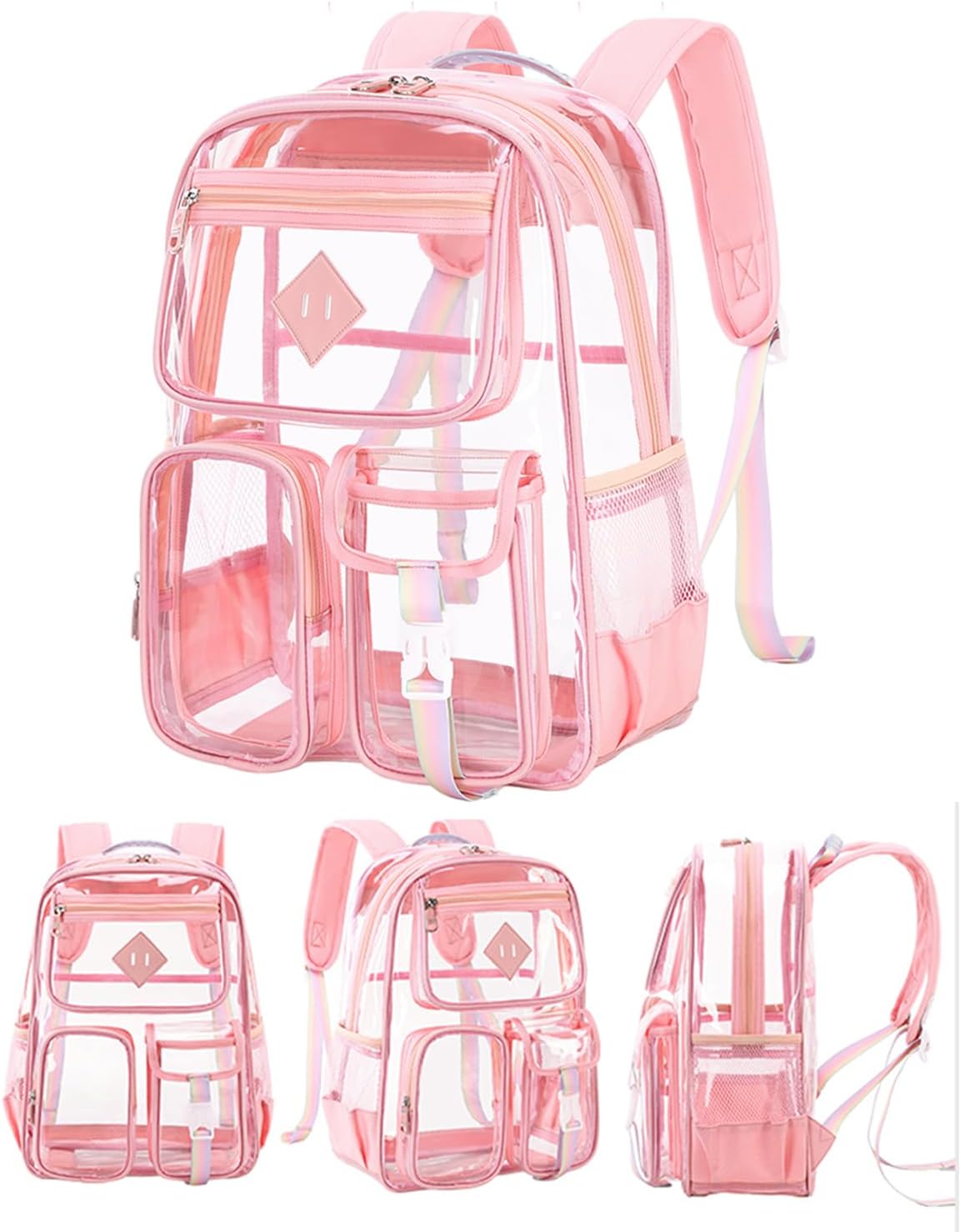Clear Backpack for School Heavy Duty PVC Transparent Bag See Through Bookbag for Stadium Approved Women Girls (Cute, Pink) - Image 2