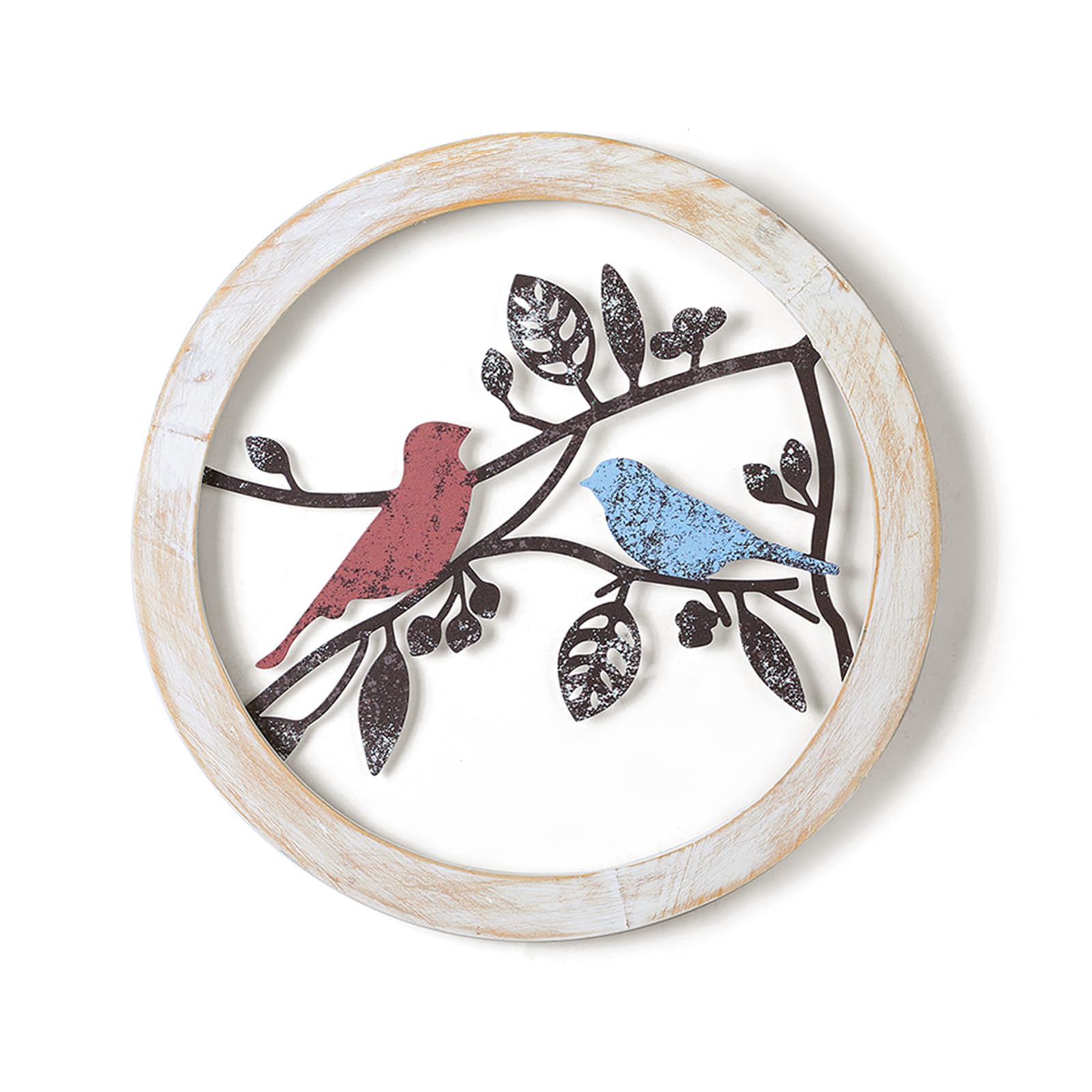 Walasis Bird Wall Decor Rustic - Farmhouse Wood Birds on Tree Branch Outdoor Wall Art Metal Wall Sculpture Bird Ornament Hanging for Bathroom Bedroom