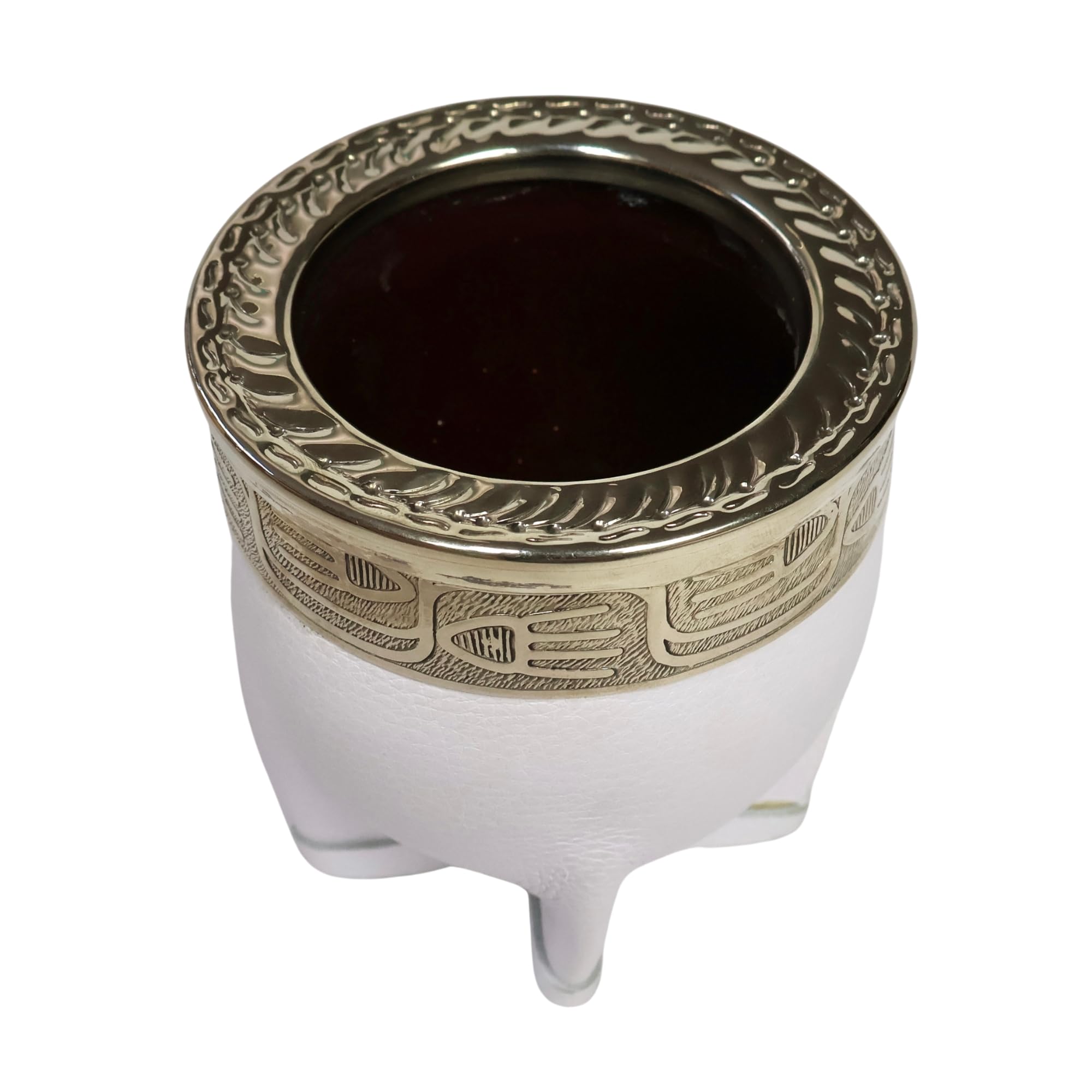 thebmate [Premium Yerba Mate Cup (Mate Gourd) - Crafted Ceramic Teacup – Coppery Brown Leather Wrapped Handmade in Uruguay - Mate Imperial - Imperial Style (White)
