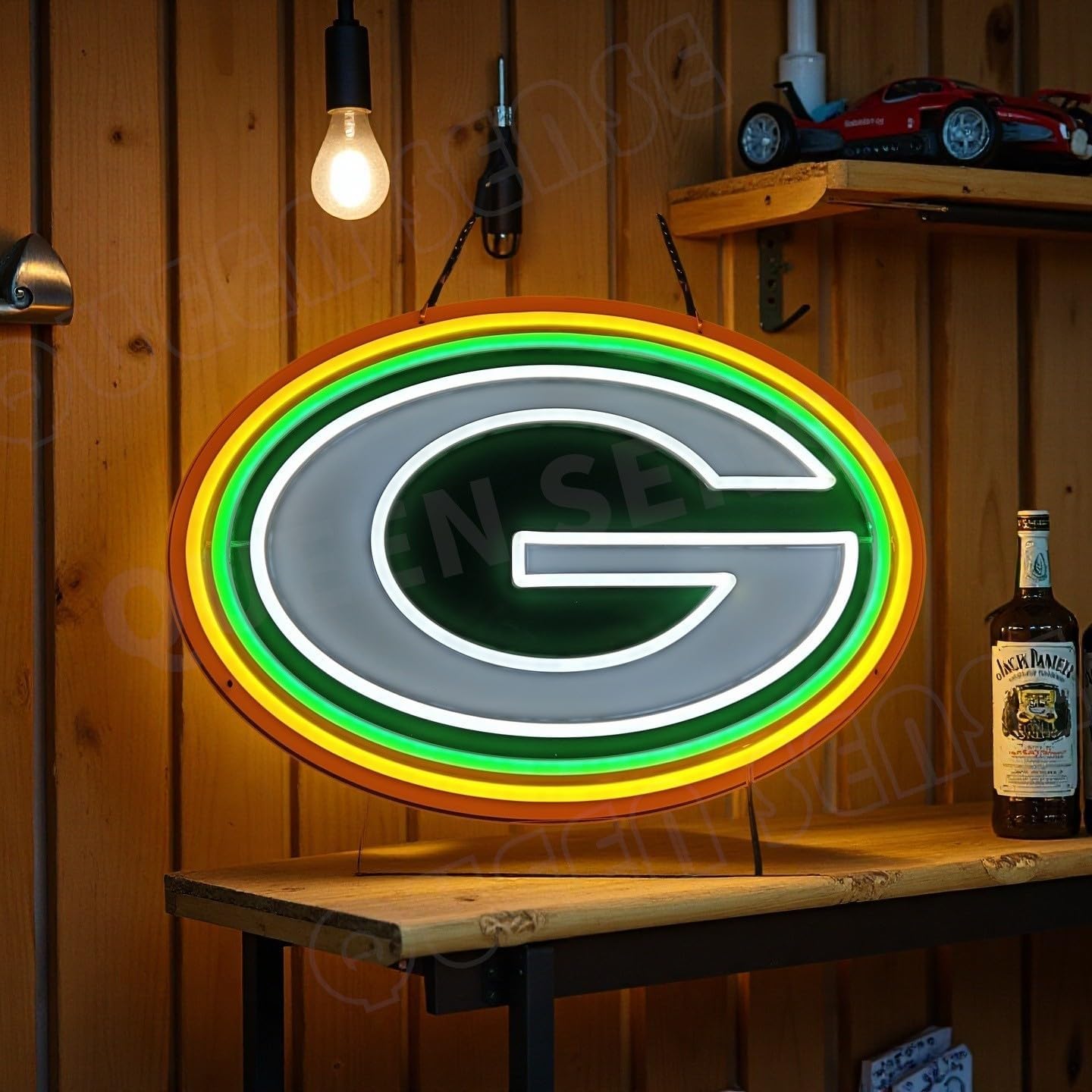 Queen Sense 16"x11" Go Green Bays Sports Packers LED Neon Sign for Wall Decor USB Powered Dimmable Neon Light BH1095