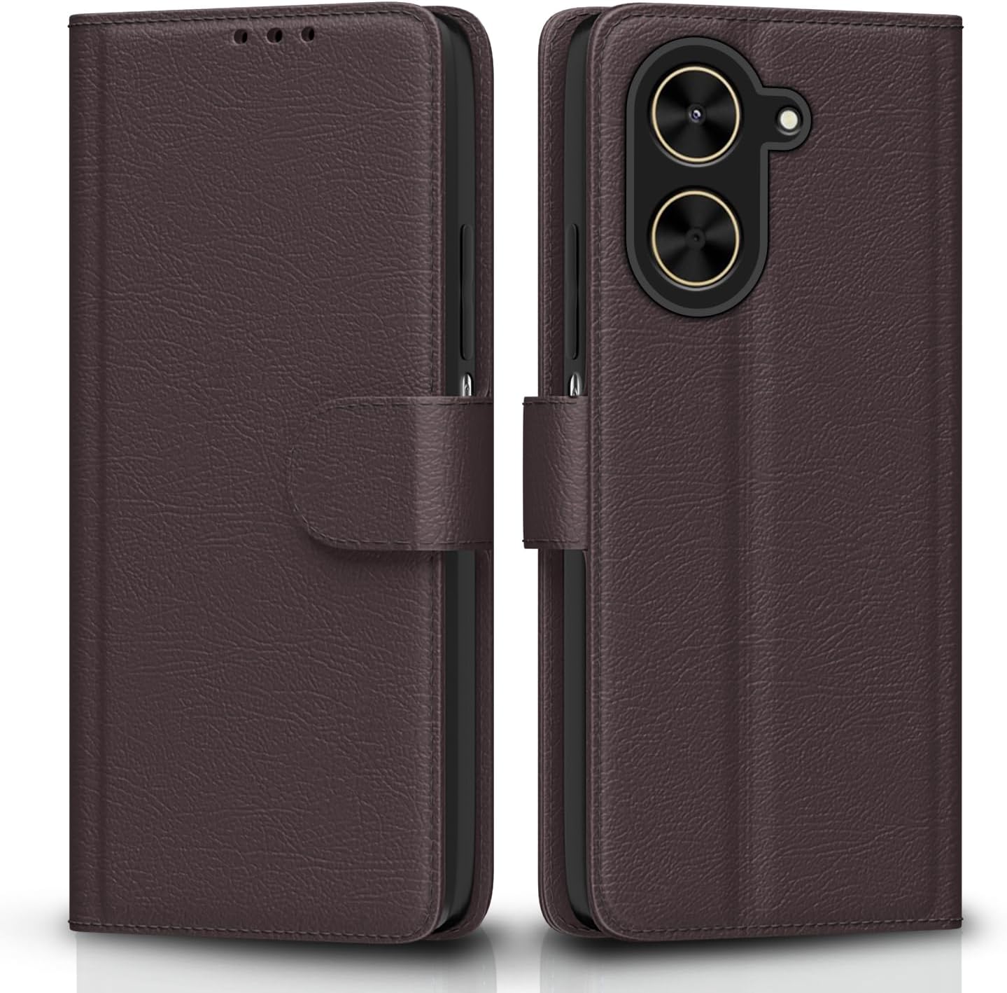 Flip Cover for Poco C71 / Redmi A5 Leather Finish | Inside TPU with Card Pockets | Wallet Stand and Shock Proof | Complete Protection Flip Case(Coffee)