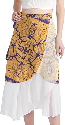 Womens Long Sarong Beach Wrap Skirt Cover Up Chiffon Swimsuit Abstract Geometric Figure Sexy Bikini Pareo Swimwear Coverups