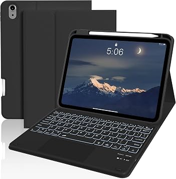 JKSML for iPadA16 11th/10th Generation Case with Keyboard 11/10.9 inch | 2025/2022, 7 Color Backlight Detachable Bluetooth Cover with Trackpad, Flip Stand Case Thin with Pencil Holder, Black