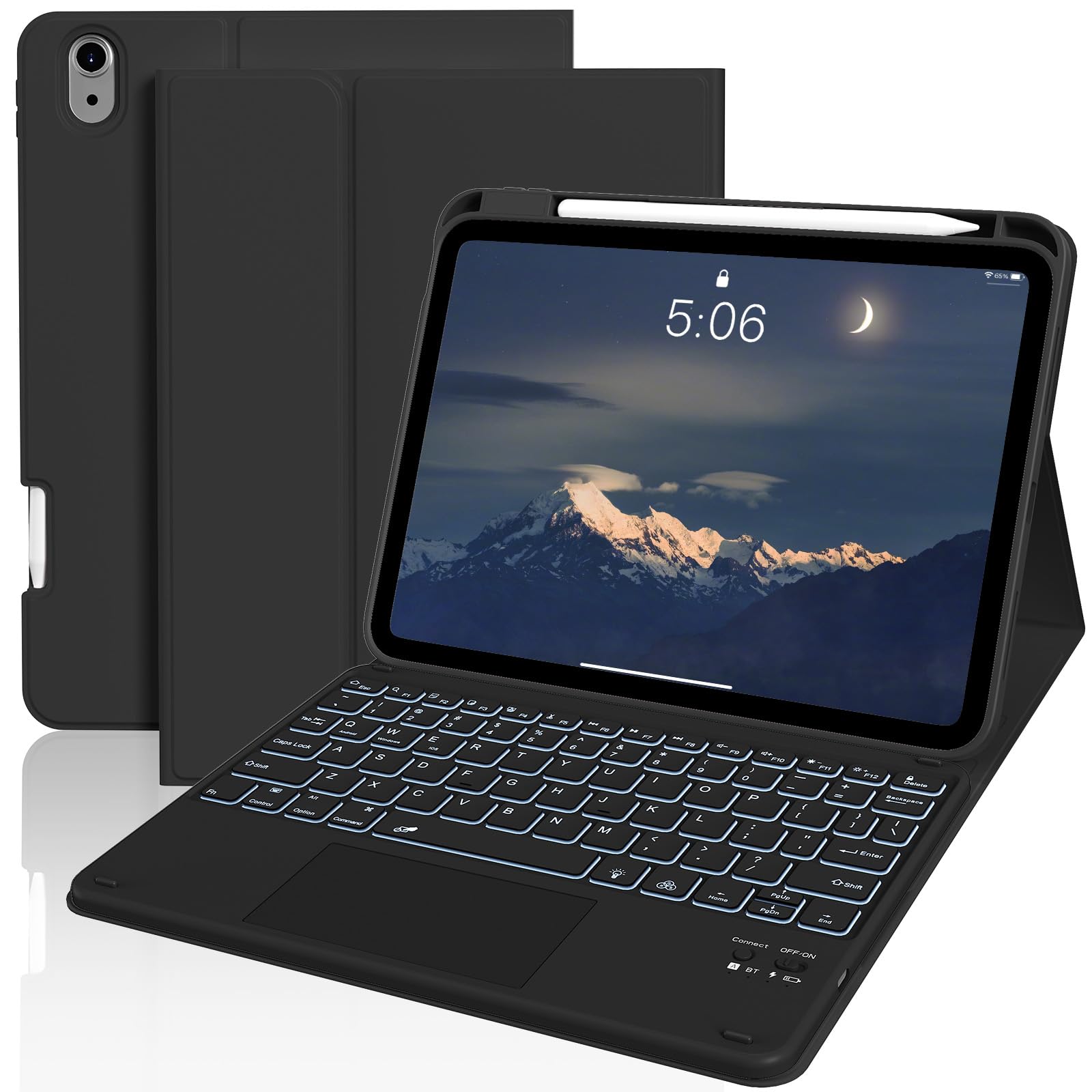 JKSML Funda para iPad (A16) de 11ª/10ª generación con teclado (11/11 pulgadas) 2025/2022, retroiluminación de 7 colores, cubierta Bluetooth desmontable con trackpad, funda delgada con soporte para