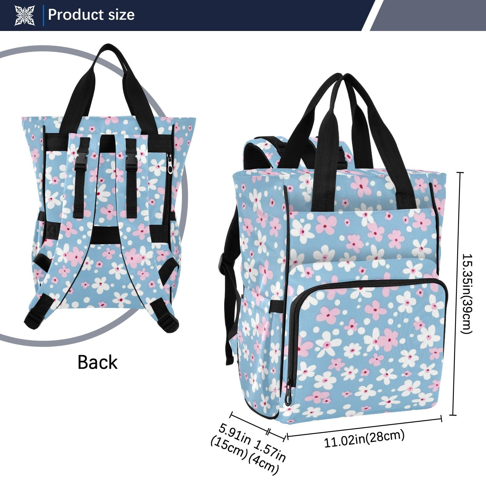 Borsa per pannolini zaino per mamme papà fiori