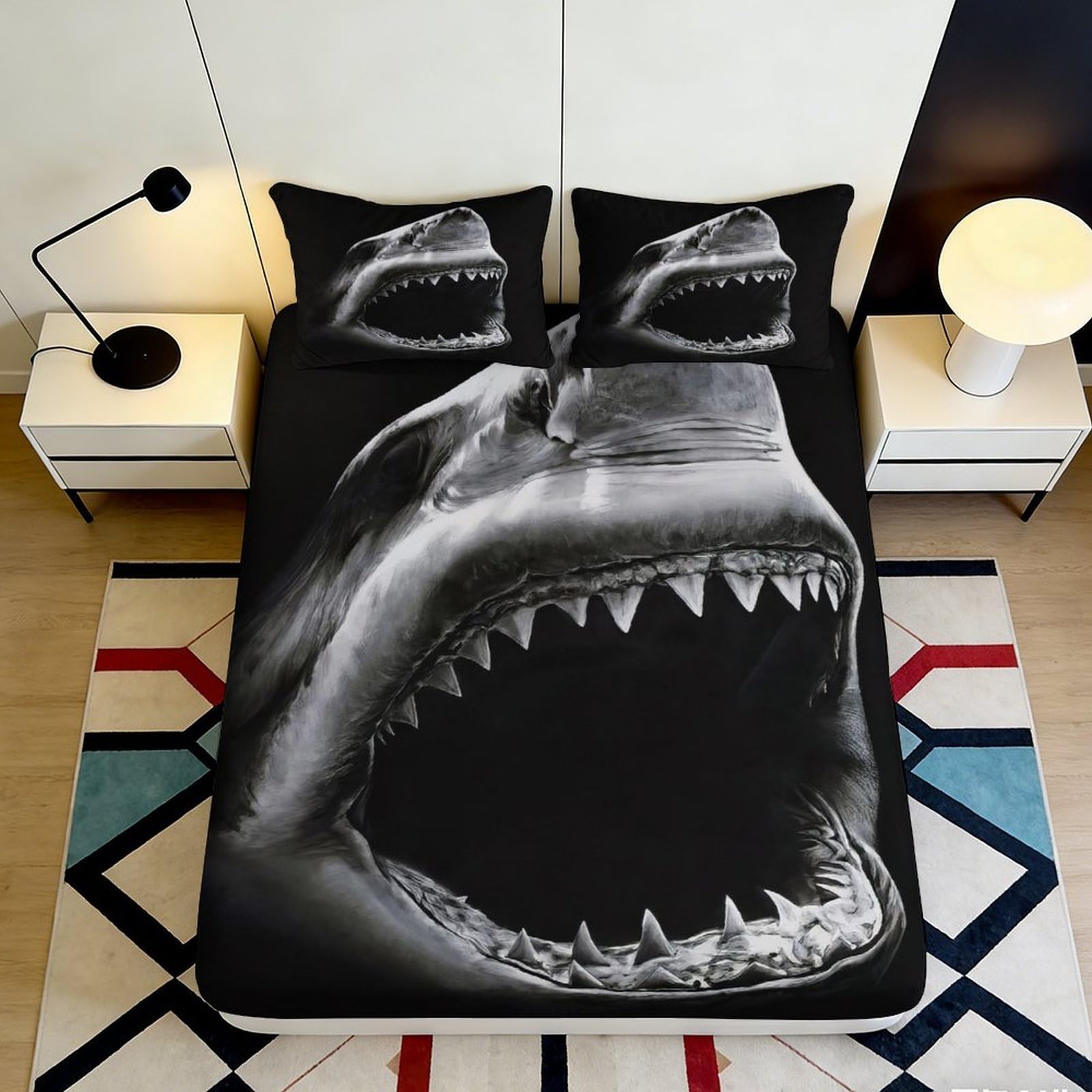 Jqzkxnhpbr Style-6 3D Printed Shark Attack Fitted Sheet Microfiber Soft Breathable Ocean Predator Bed Cover For Bedroom Guest Room 90X200x25cm