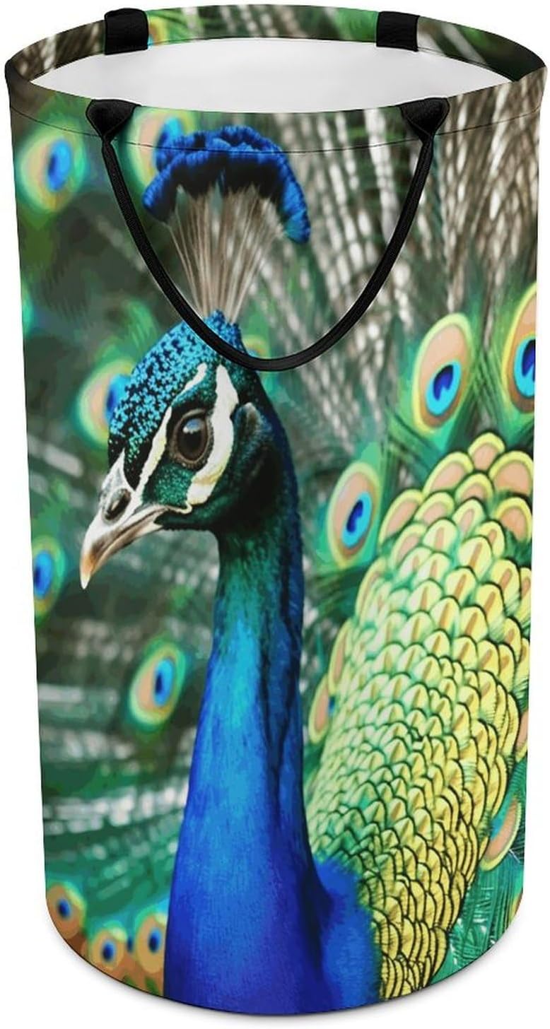 Beautiful Peacock Large Laundry Basket Waterproof Collapsible Laundry Hamper Clothes Storage Basket Toys Bin for Bathroom Bedroom Home Decor