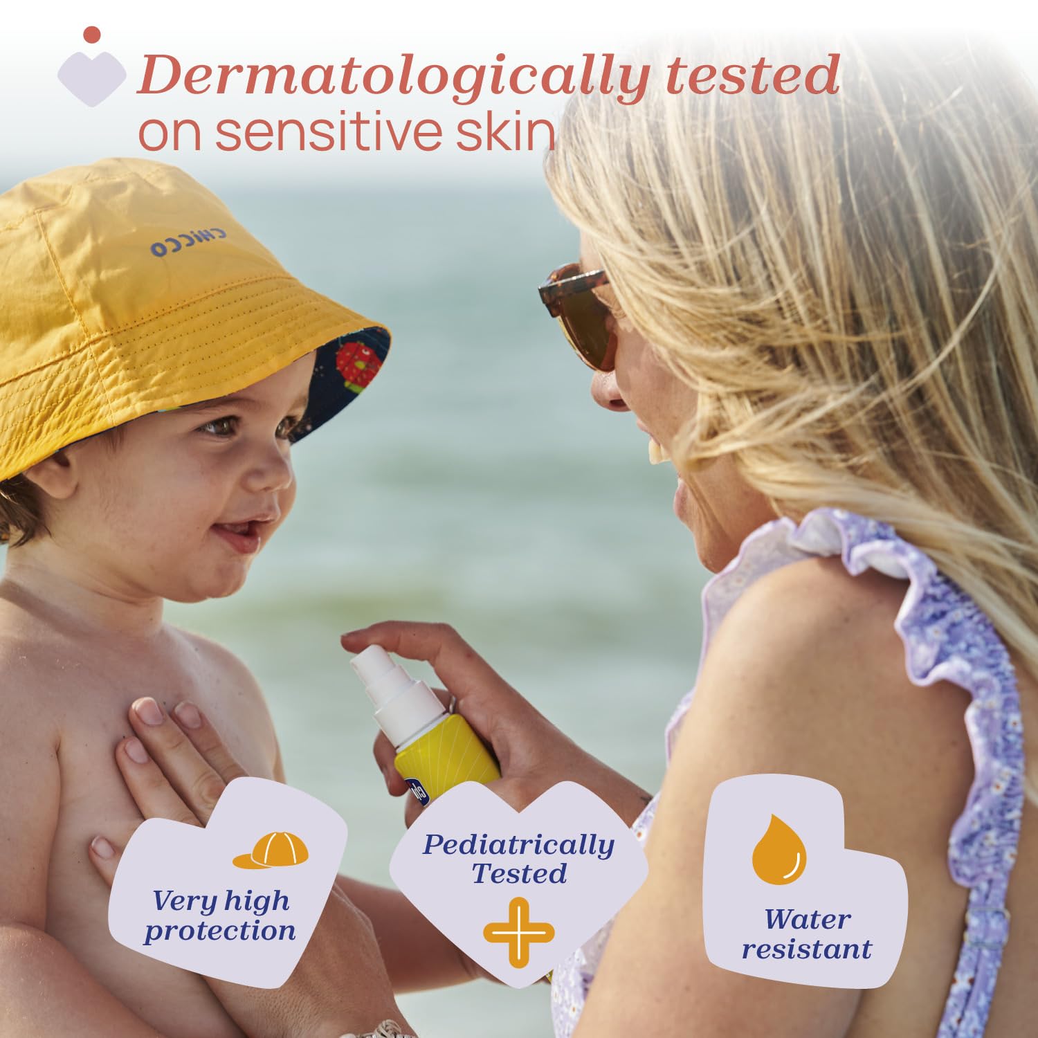 Chicco Spray Lait SPF 50+ Spray Solaire Excellente Protection Peau Sensible de Bébé Protège des Rayons Solaires Léger et Imperméable Hydratant 150ml