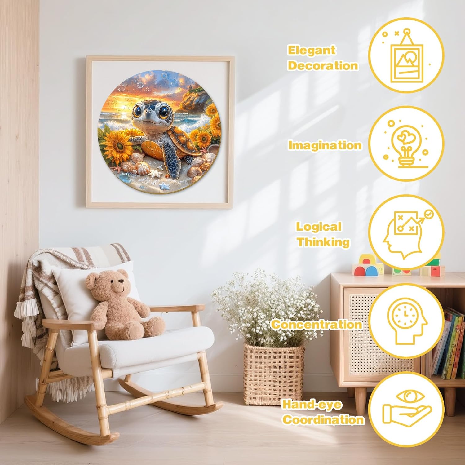 50 Piece Puzzles for Kids - Sea Turtle Wooden Puzzles for Kids Ages 4-6 - Kids Puzzles with Unique Animals Shapes - Spring Gifts for Girls and Boys (11.4 * 11.4 in)