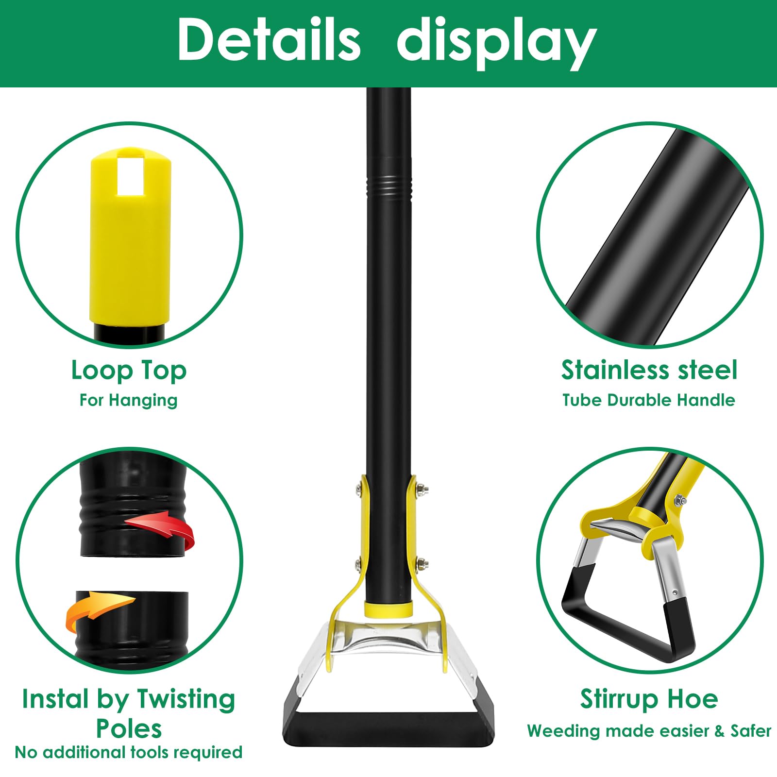 Hula Hoe - Zappa da giardino con manico in acciaio inox, lunghezza regolabile, manico lungo, per allentare il terreno, piantare e coltivare