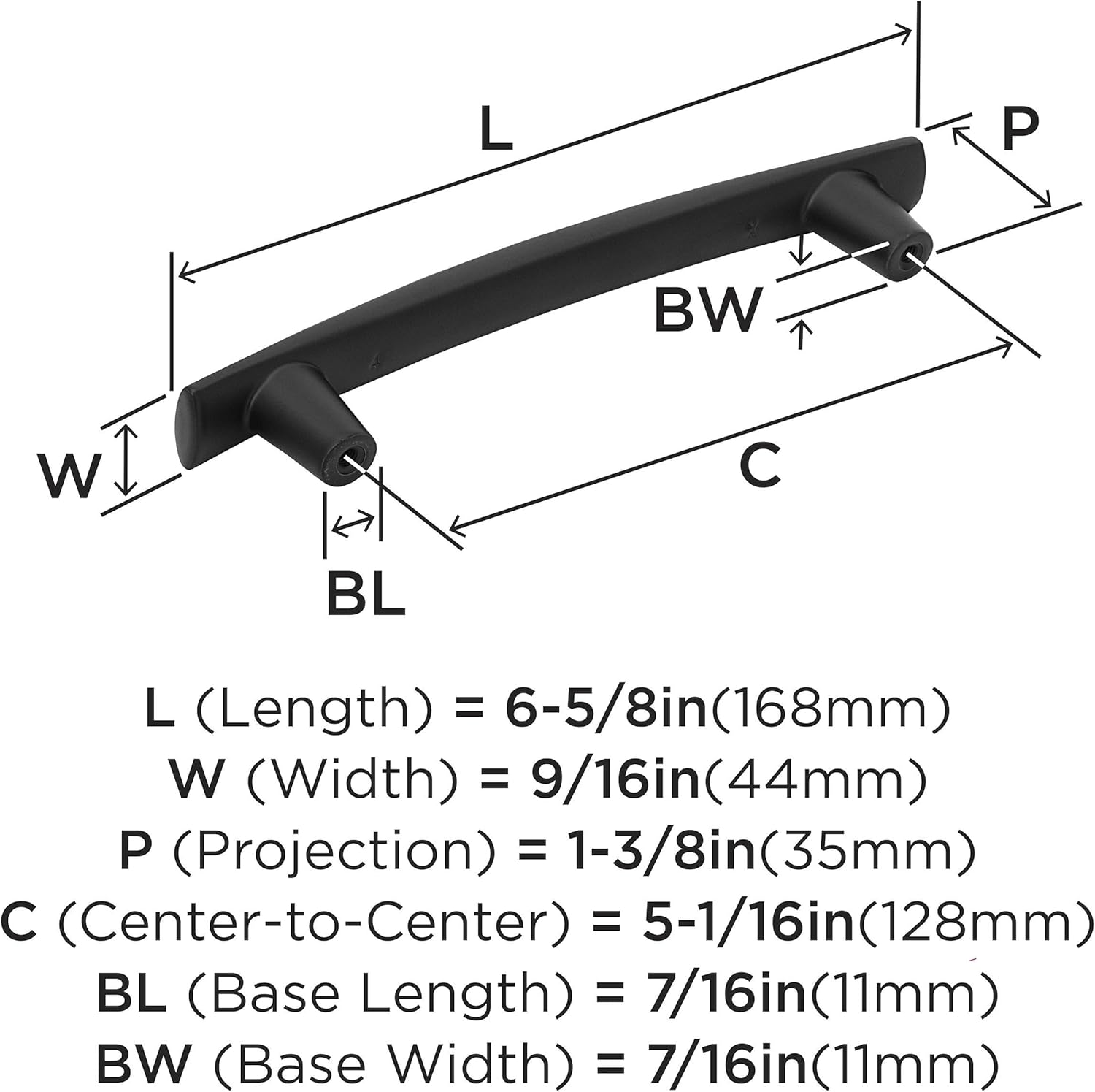 Amerock Willow 5-1/16 inch (128mm) Center-to-Center Matte Black Cabinet Pull - 10 Pack