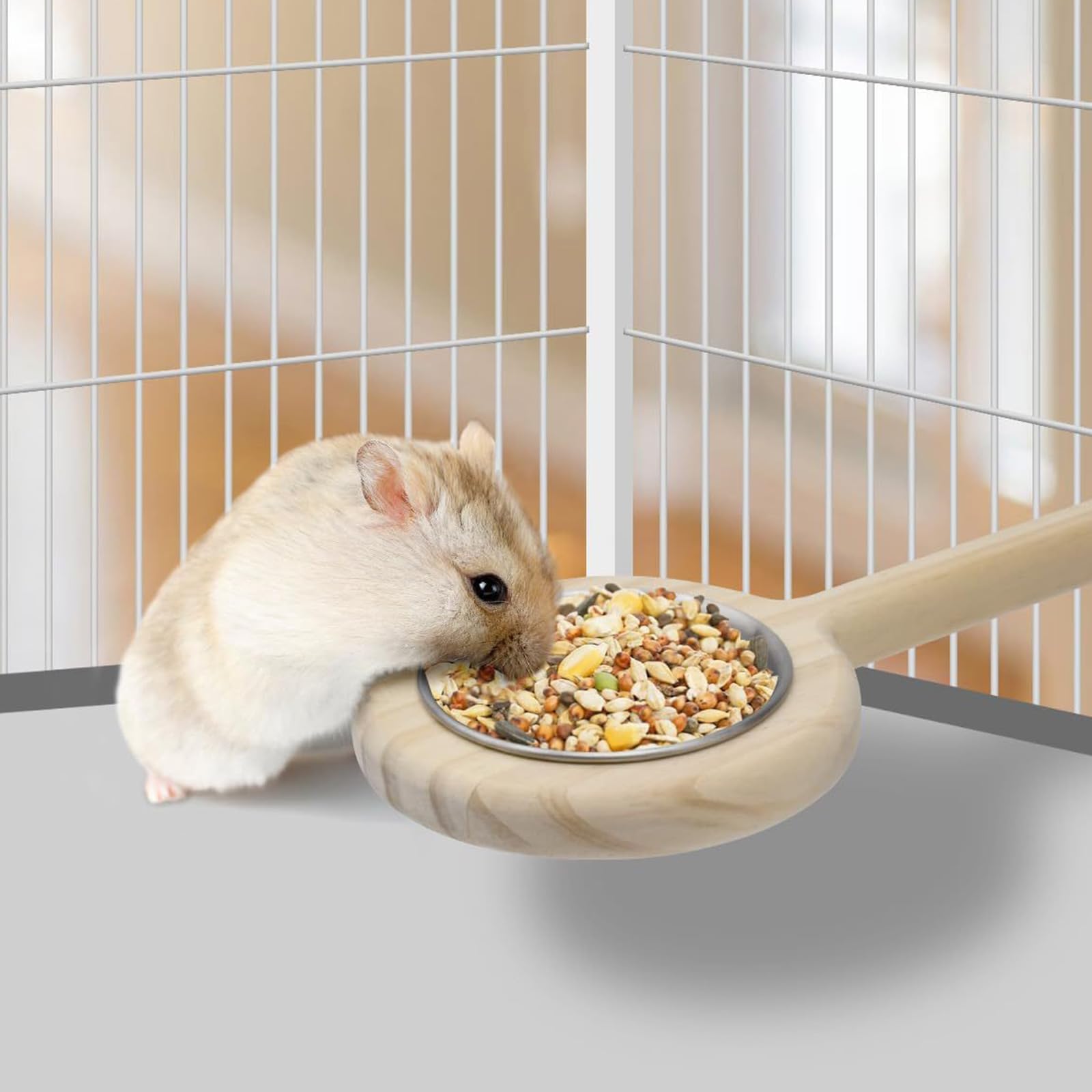 Mangiatoia per uccelli dimensioni con trespolo in legno e tazza alimentazione in acciaio inossidabile antiruggine, stazione alimentazione per ciotola per acqua per uccelli da gabbia