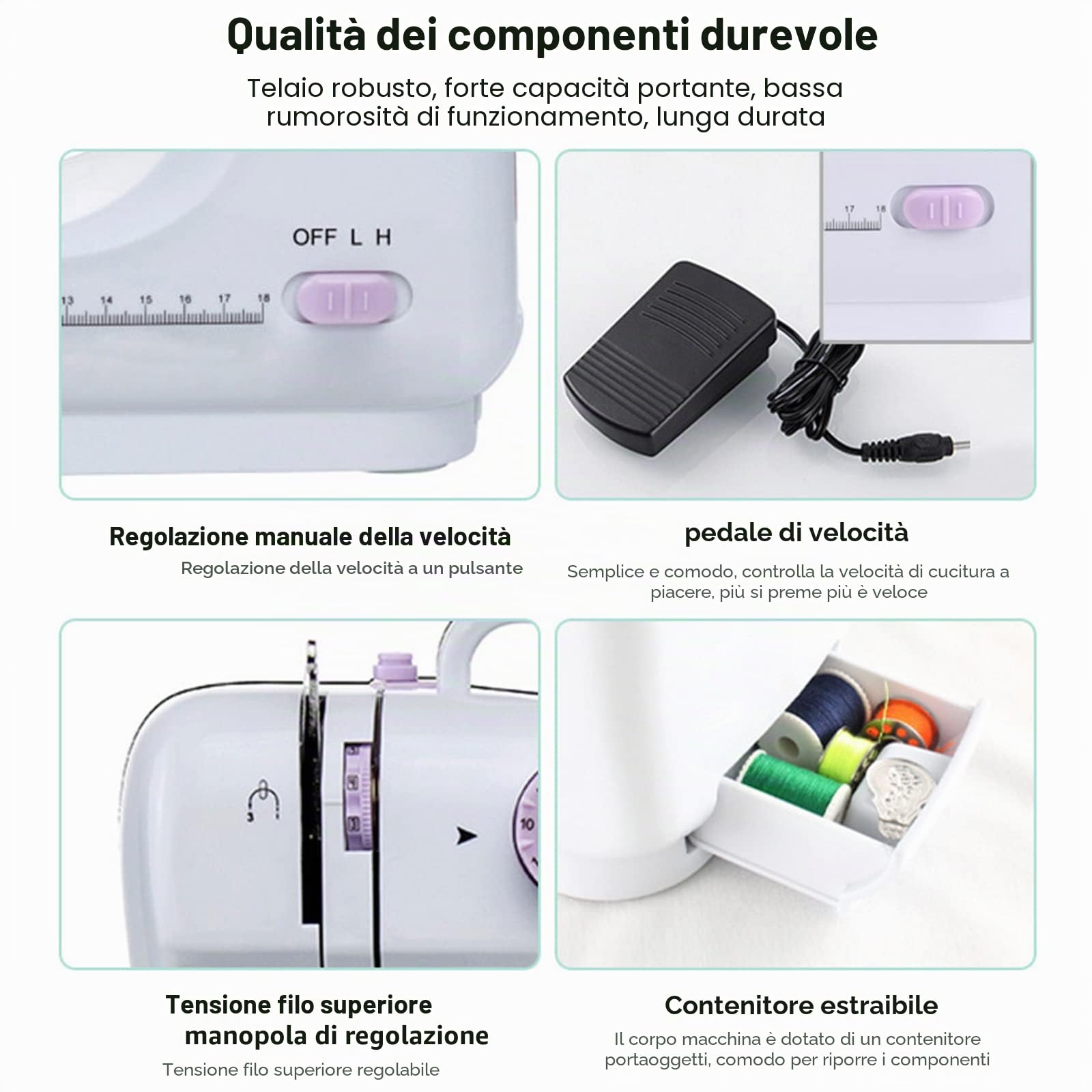 Macchina da cucire, mini macchina da cucire elettrica per uso domestico, 505 A, 12 aghi, EU 220 V, adatta per principianti
