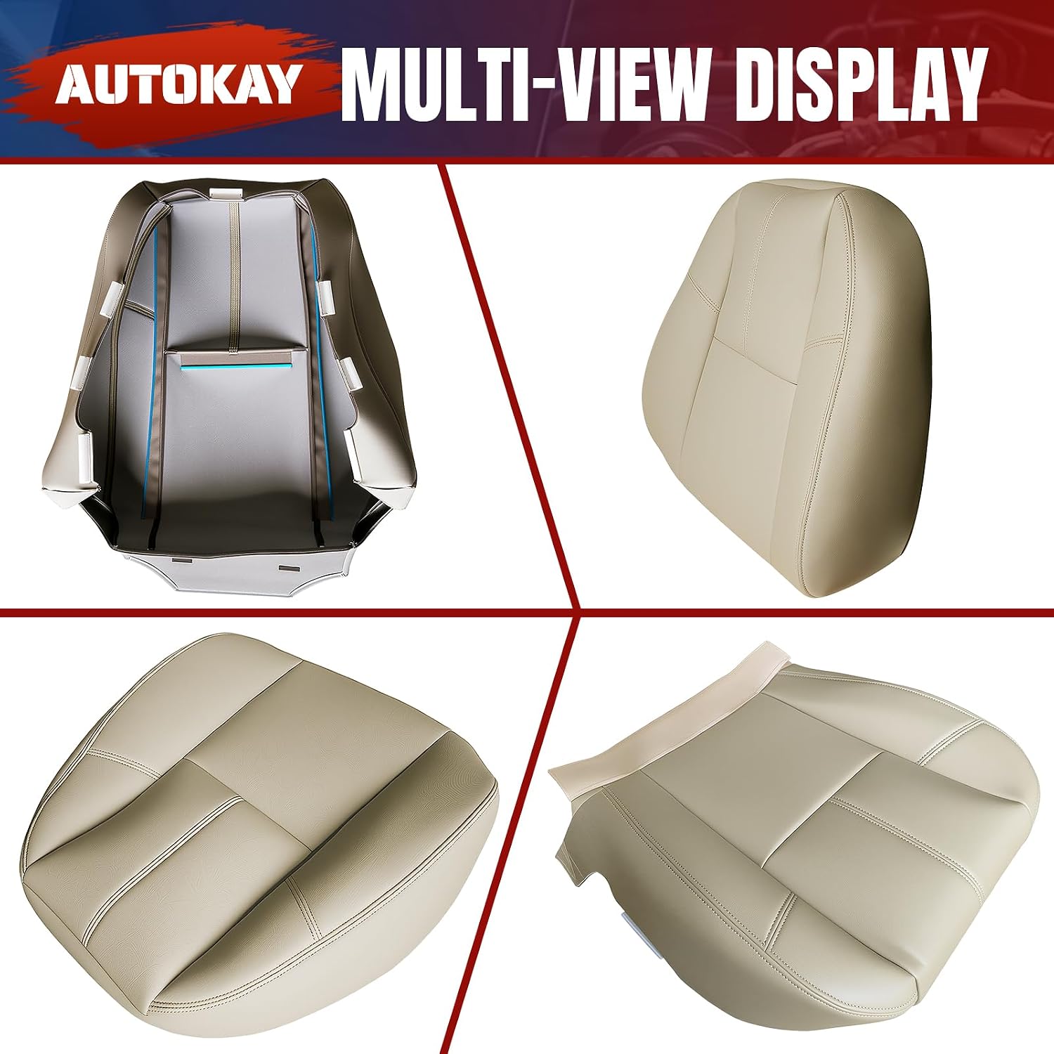 AUTOKAY Driver & Passenger Bottom & Top Seat Cover Tan Fits for Chevy Tahoe GMC Sierra 2007-2014 with Console Armrest Cover