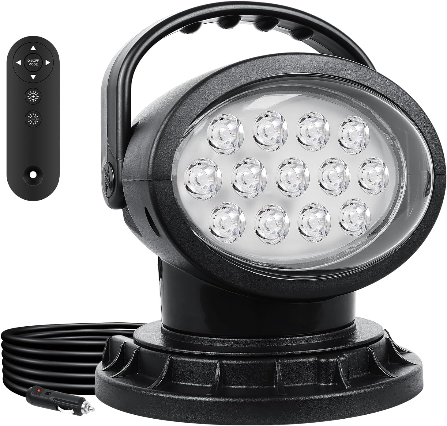 AUXTINGS 360 Degree LED Spotlight Search Light LED Rotating Remote Control Work Light with Magnetic Base for SUV Boat Home Security Protection Emergency Lighting Farm Field Garden