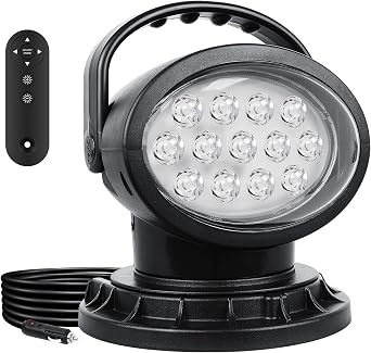 AUXTINGS 360 Degree LED Spotlight Search Light LED Rotating Remote Control Work Light with Magnetic Base for SUV Boat Home Security Protection Emergency Lighting Farm Field Garden