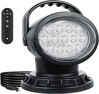 AUXTINGS 360 Degree LED Spotlight Search Light LED Rotating Remote Control Work Light with Magnetic Base for SUV Boat Home Security Protection Emergency Lighting Farm Field Garden