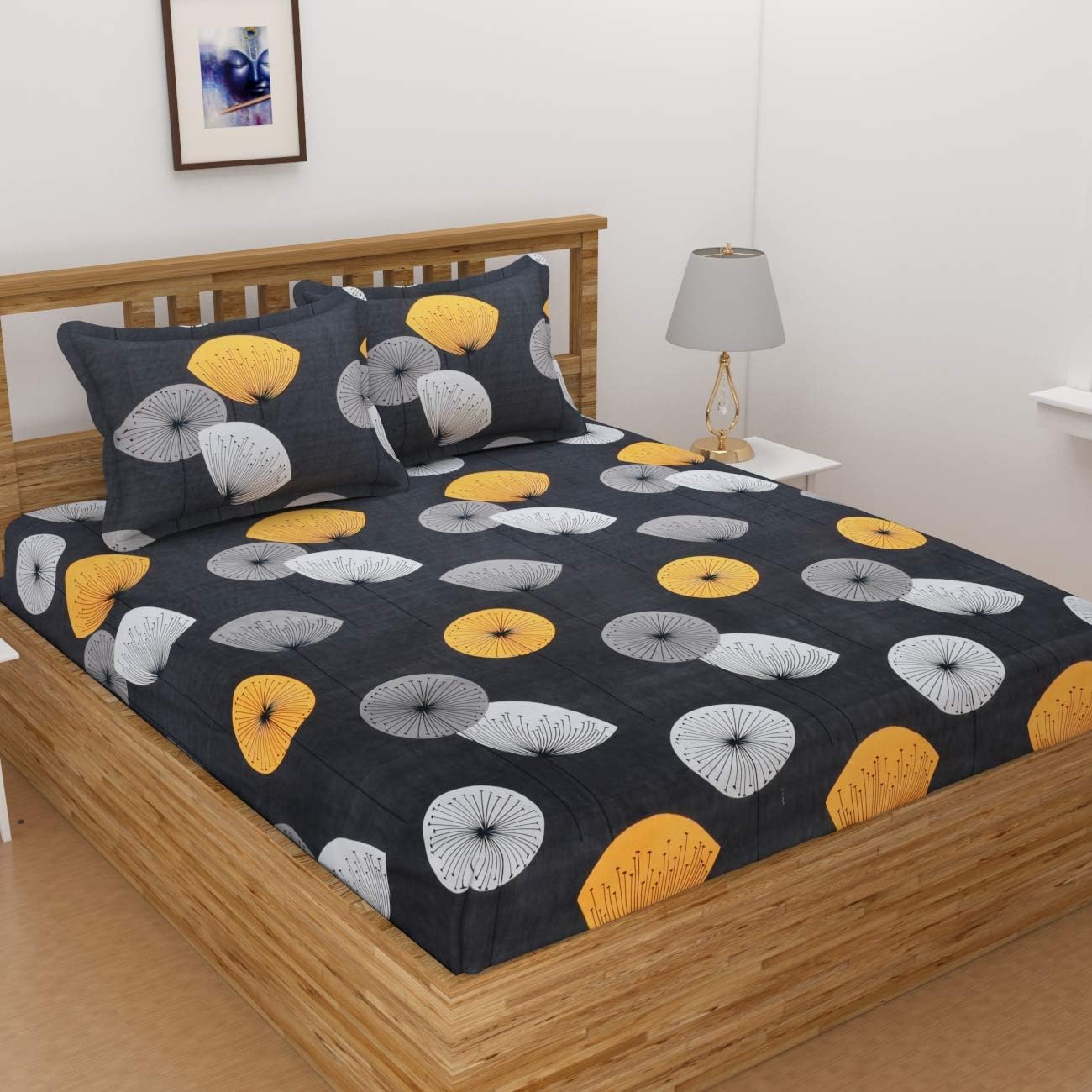 Guruji 180TC 3D Beautiful Polycotton 1 Double bedsheets with 2 Complementary Maching Pillow Covers 228x228CM (Blue)
