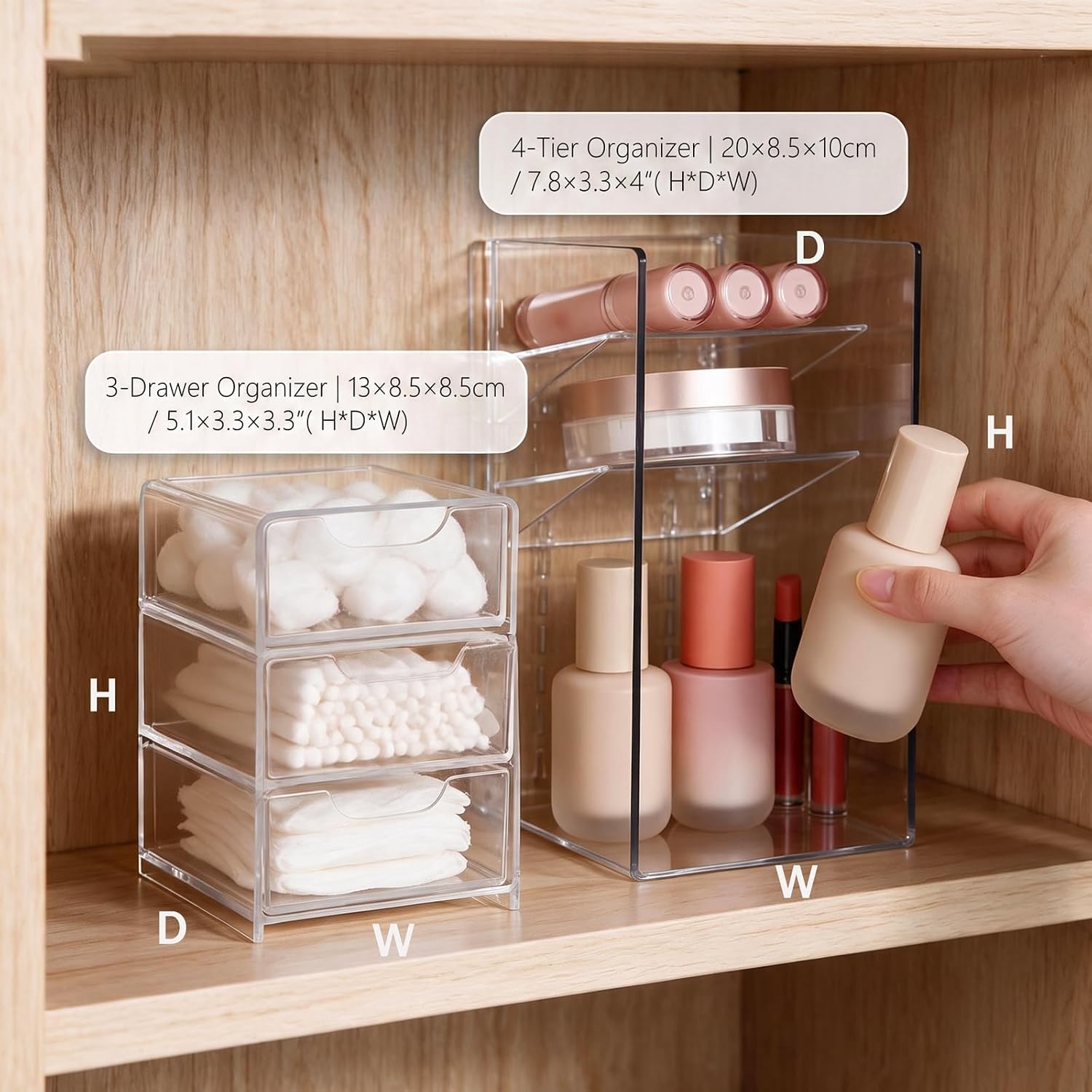 Medicine Cabinet Organizer 2 Pack, Clear Shelf & Small Drawers image 2