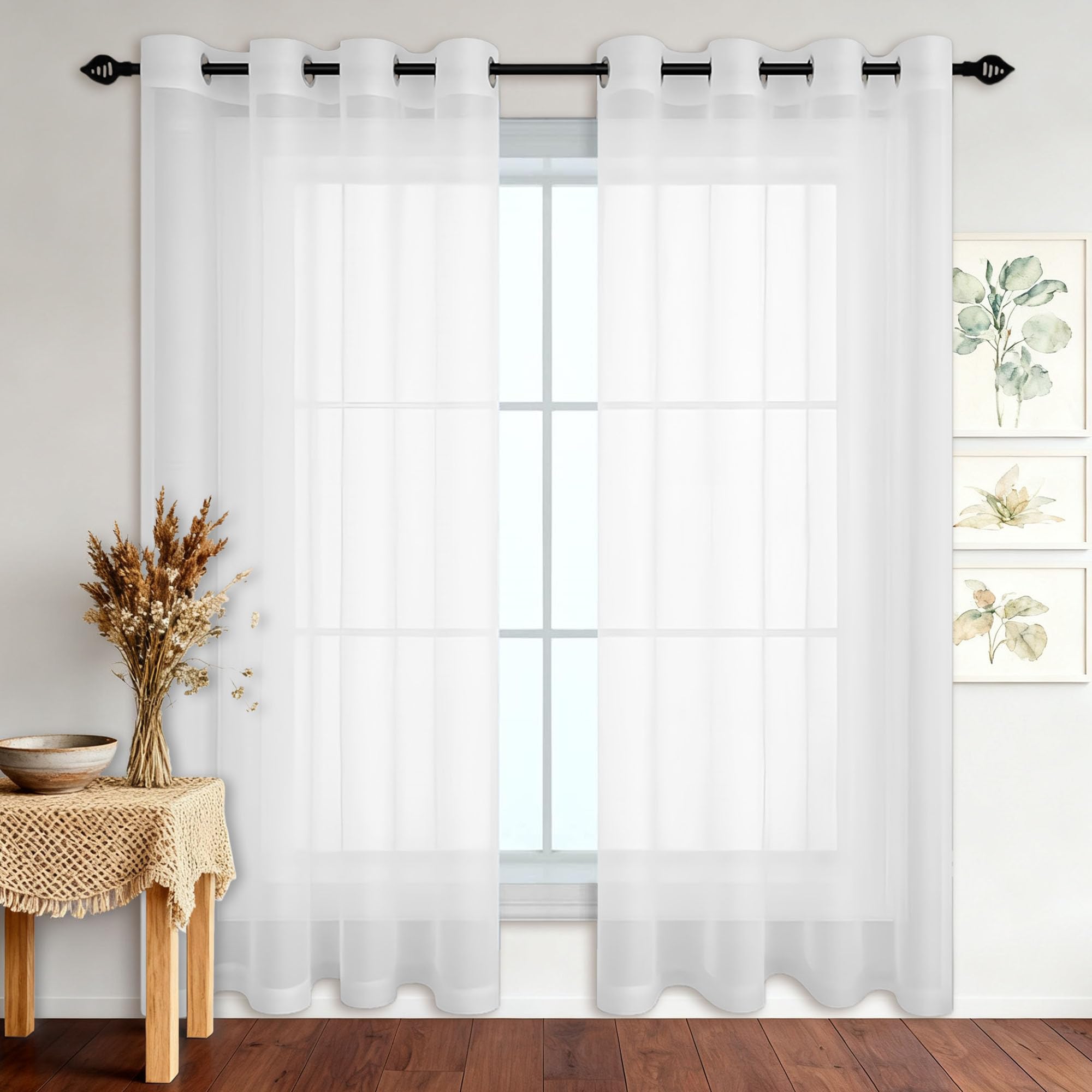 Rideaux voilages transparents oeillets pour bloquer le vis-à-vis salon