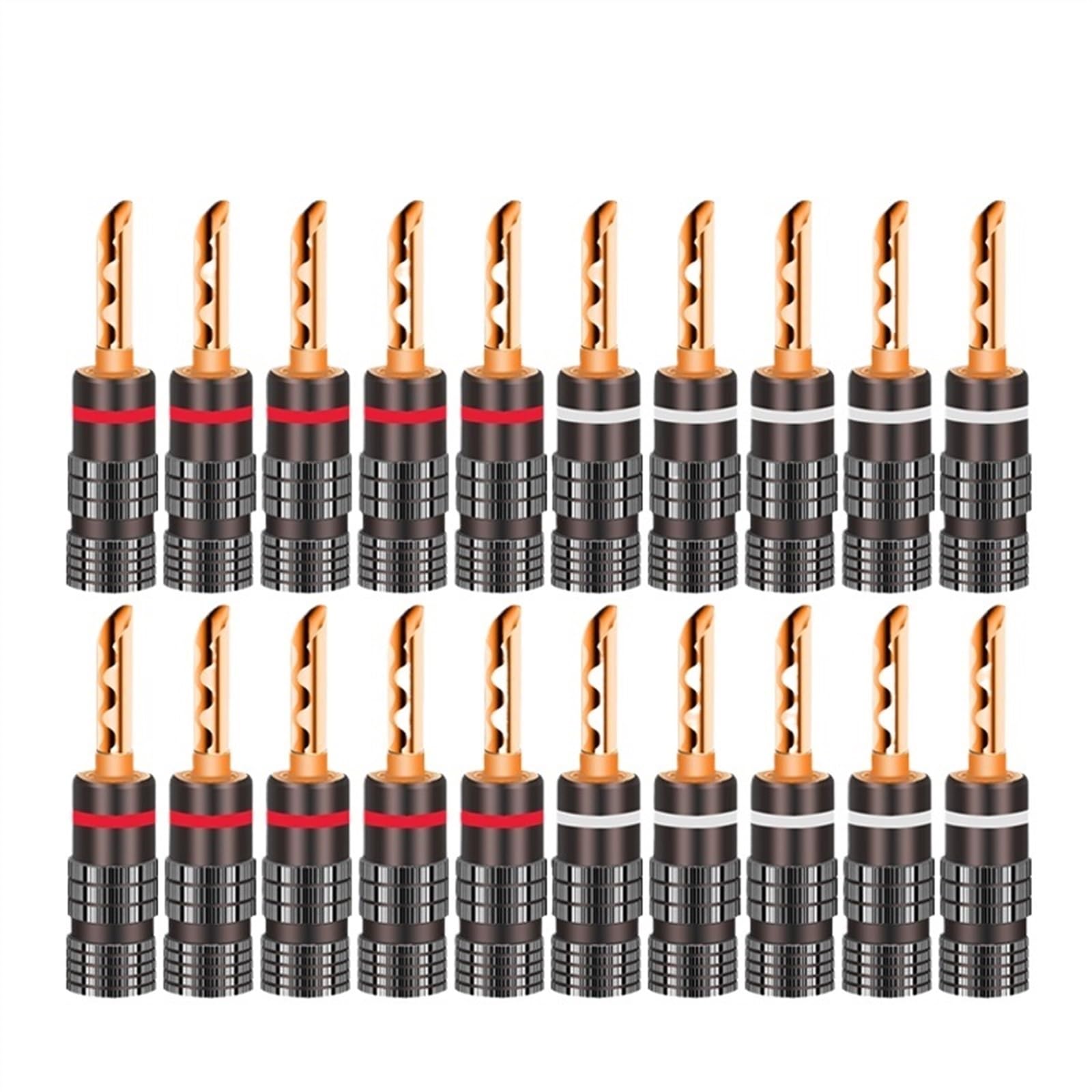 10 Paires de fiches Bananes Noires et Rouges, en cuivre plaqué Or 24K, connecteur Banane de 4mm, Prise de Haut-Parleur mâle, 20 pièces