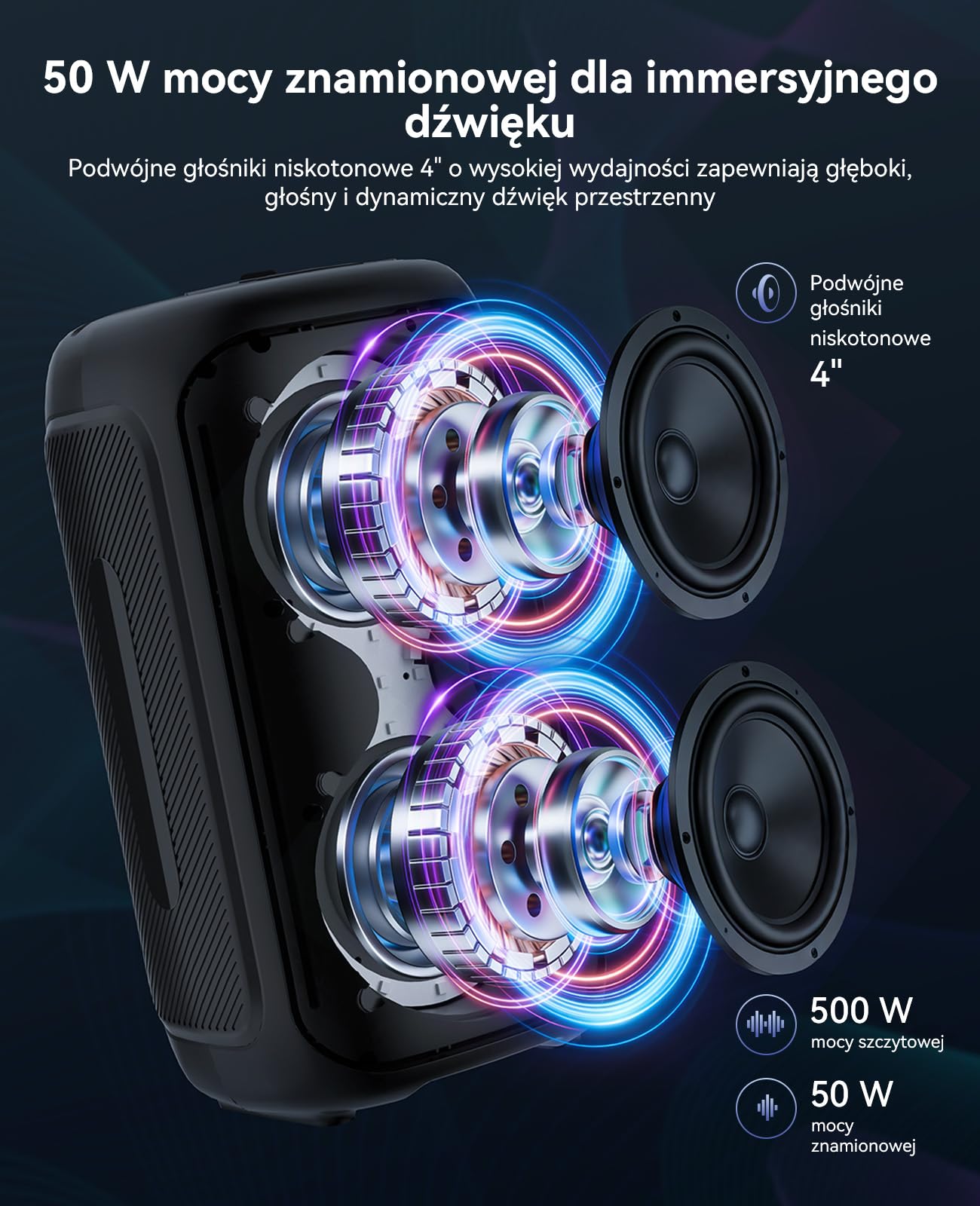 GKD40 Przenośny Zestaw Karaoke dla Dorosłych, Głośnik Bluetooth z Systemem PA, 2 Bezprzewodowe Mikrofony z Akumulatorem, Głośnik Imprezowy LED, Woofer 4 Cale, do Domu i na Imprezy Plenerowe