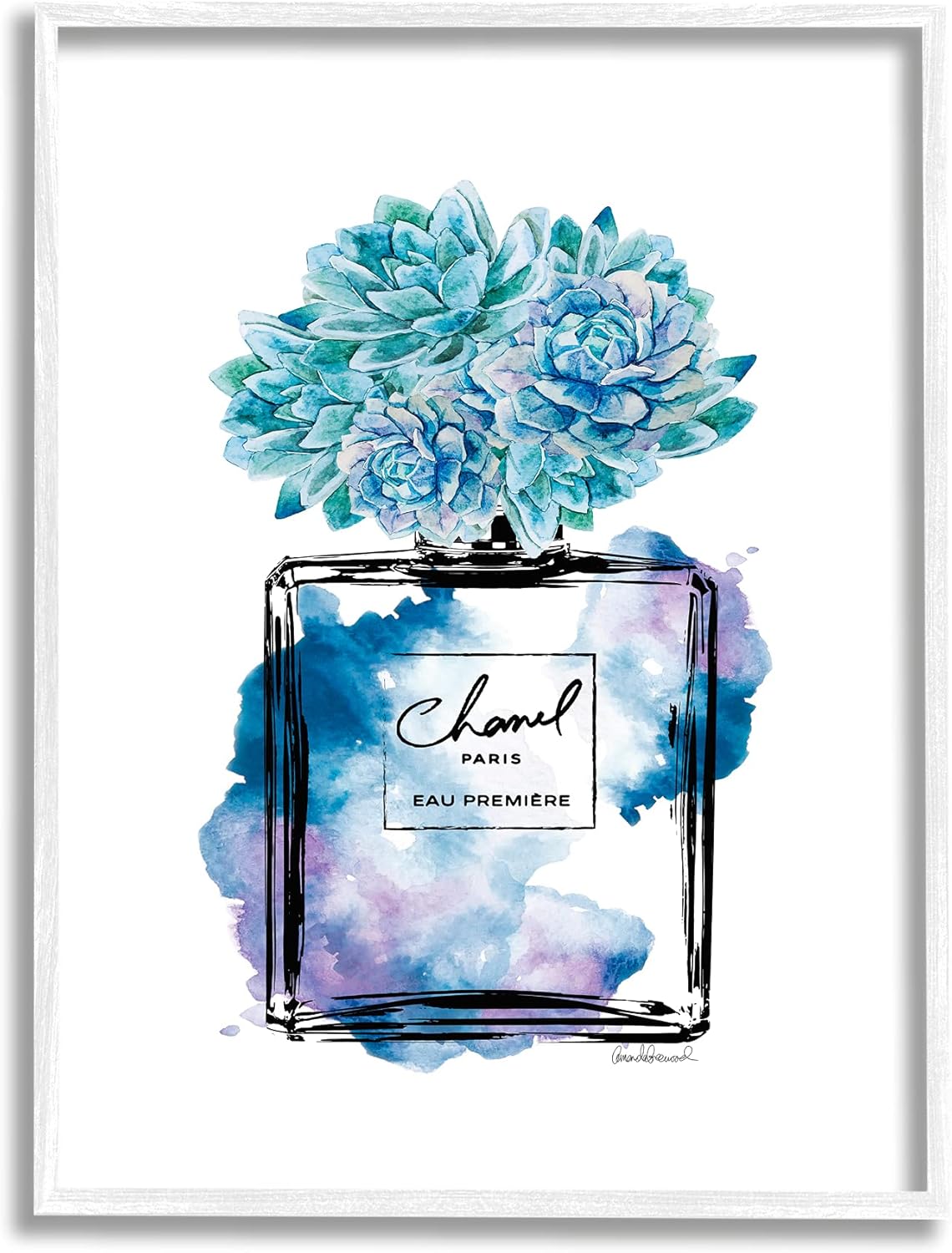 Stupell Industries Watercolor Fashion Perfume Bottle with Blue Flowers