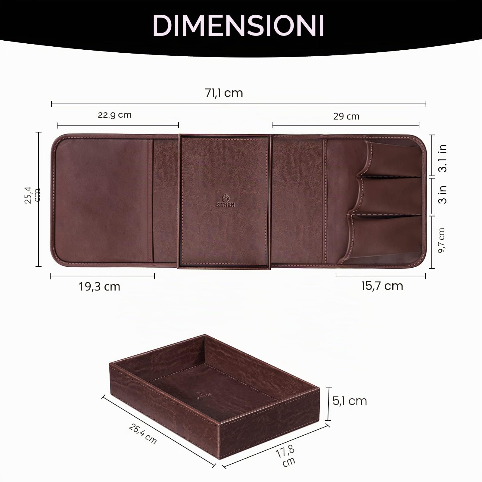 SITHON Organizer per Bracciolo Divano con Vassoio Rimovibile, [Antiscivolo] Porta Caddy Supporto per Sedia con 5 Tasche, per Telecomando, Telefono, Riviste, Chiavi, Occhiali, (Marrone)