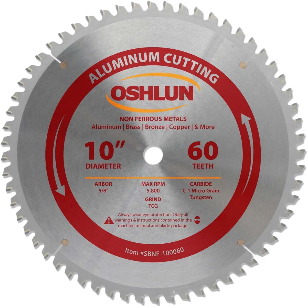 SBNF-100060 10-Inch 60 Tooth TCG Saw Blade with 5/8-Inch Arbor for Aluminum and Non Ferrous Metals