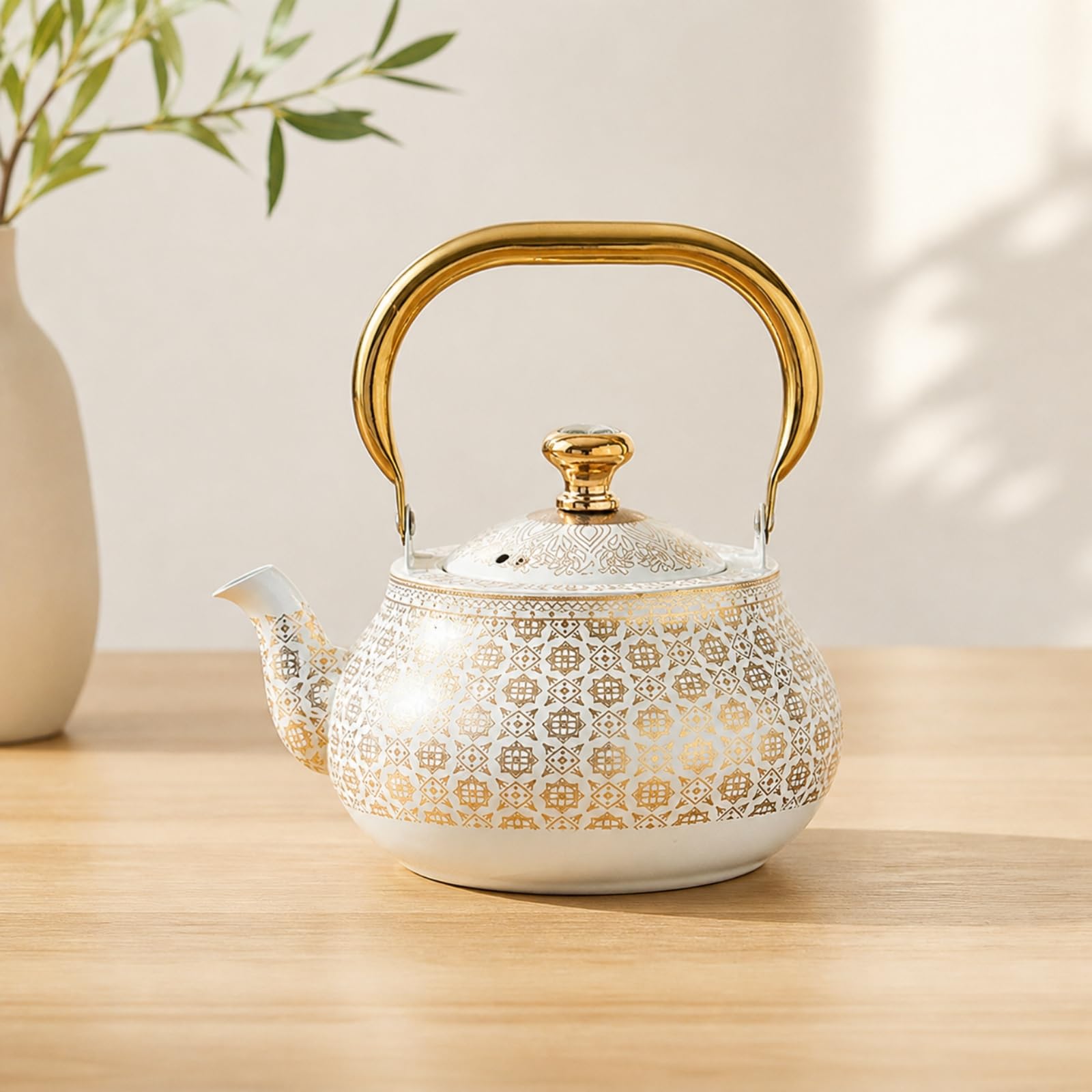 Tetera Acero Inoxidable con Colador Té Removible Cuerpo Redonado y Vertedor Incorporado para Preparar Té en Reuniones Familiares y Cafeterías Mornas, 2.5L