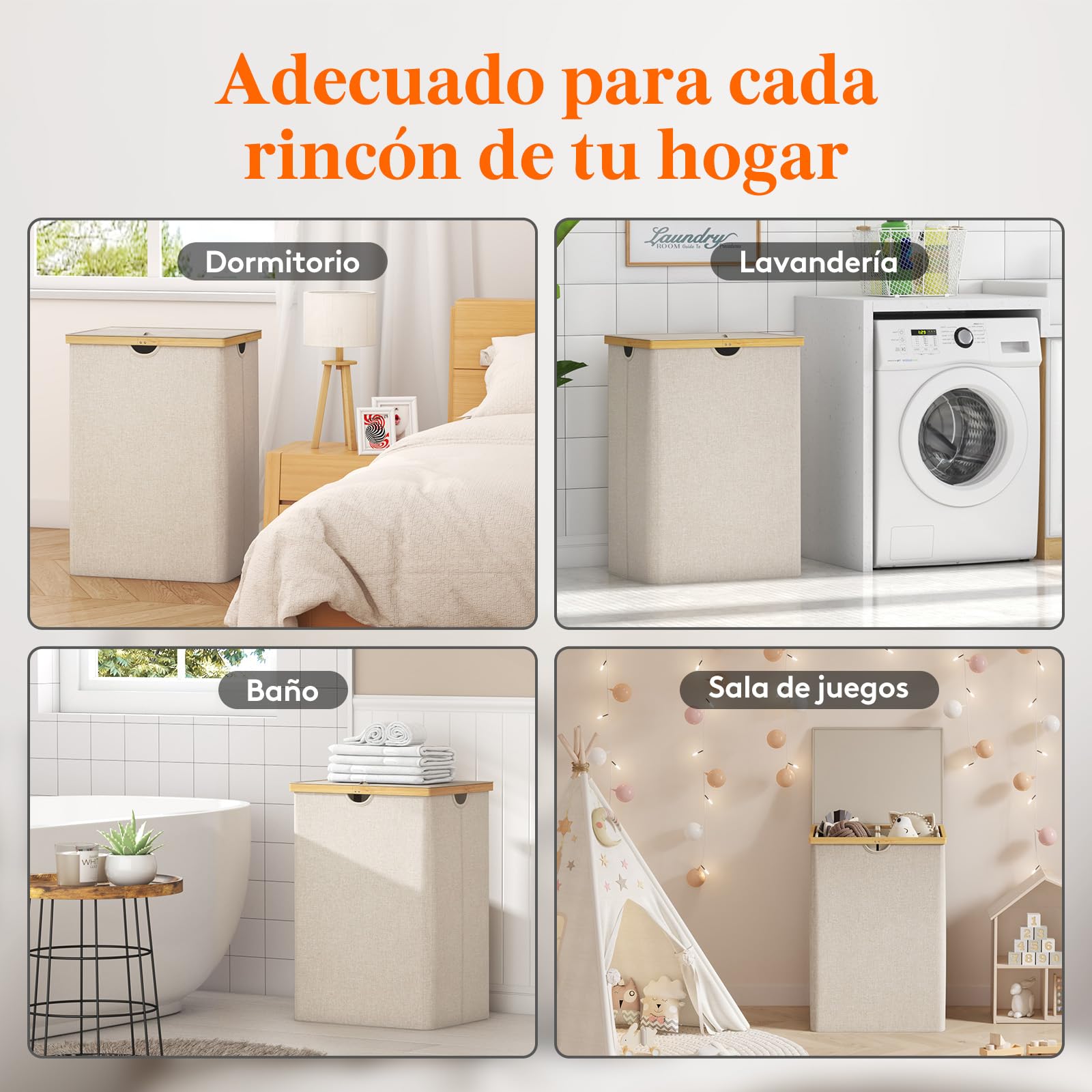 Lifewit 160L Grande Cesto Ropa Sucia con Tapa de Bambú, Cesta Ropa Sucia con Asas, Cubo Ropa Sucia Plegable con 2 Secciones y Bolsa Lavable Extraíble, Laundry Basket para Baño, Lavadero, Beige