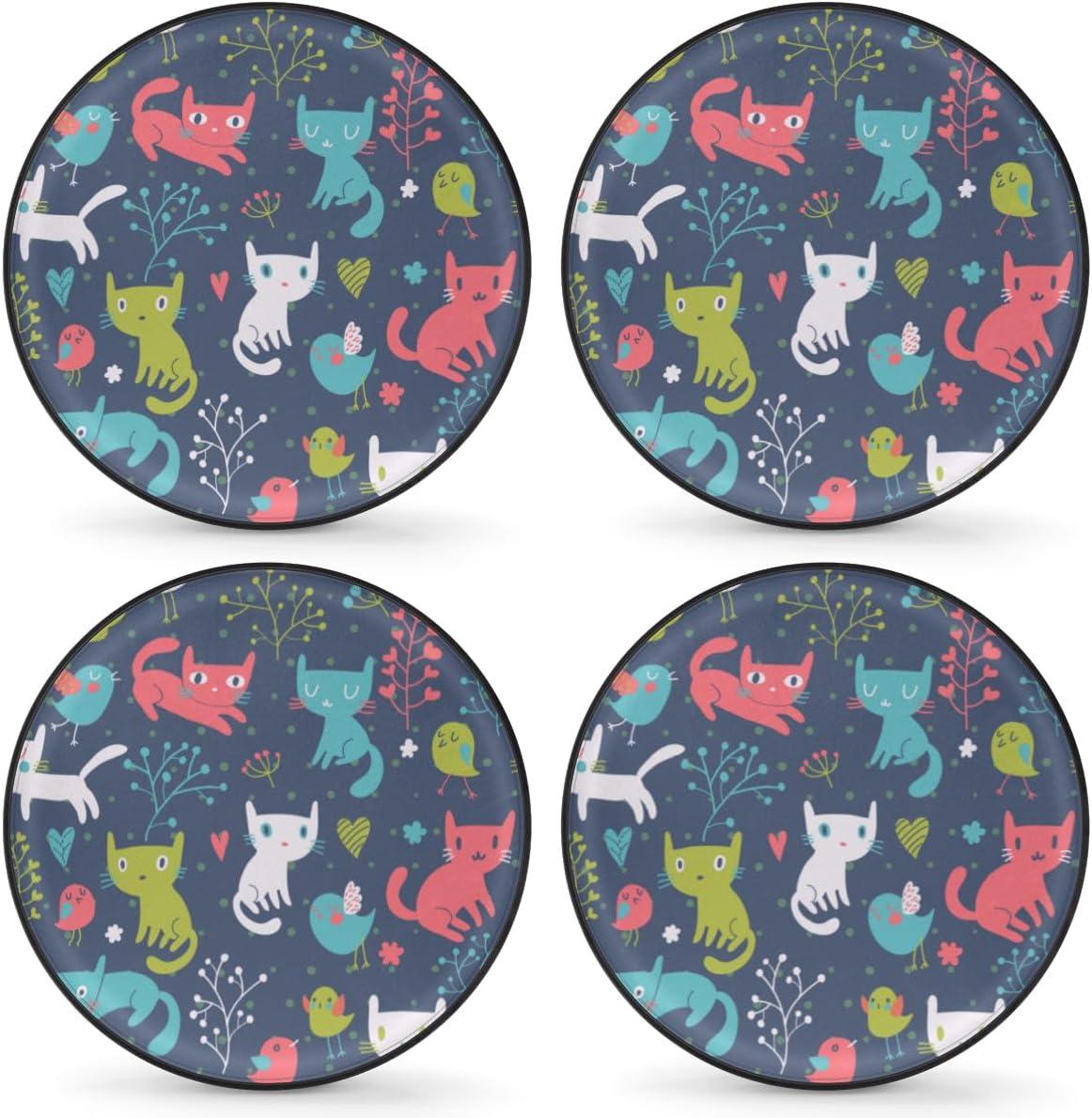 Cartoon Cat Tire Covers Portable Spare Tire Cover Soft Durable Waterproof Dustproof Set of 4 Bags 15 Inches for Car Truck SUV Trailer Camper
