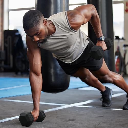 Miniatura 7 de RitFit Juego de mancuernas hexagonales con revestimiento de goma de 5 a 300 libras con estante opcional para gimnasio en casa, pesas de mano