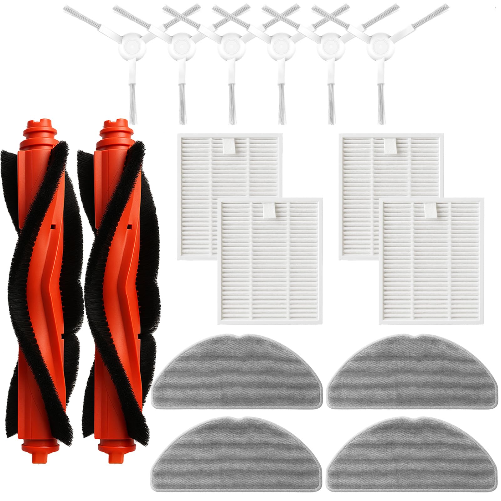 Kit de Accesorios Compatible con Xiaomi Robot Vacuum S20,1 Cepillo Principal, 6 Cepillos Laterales, 4 Filtros HEPA, 4 Paños de Mopa, 6 Bolsas para Polvo