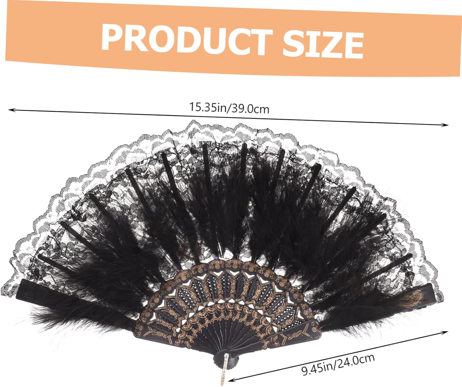 Zerodeko Plume Folding Fan Black Decorative Handheld Fan for Dance Gifts image 2