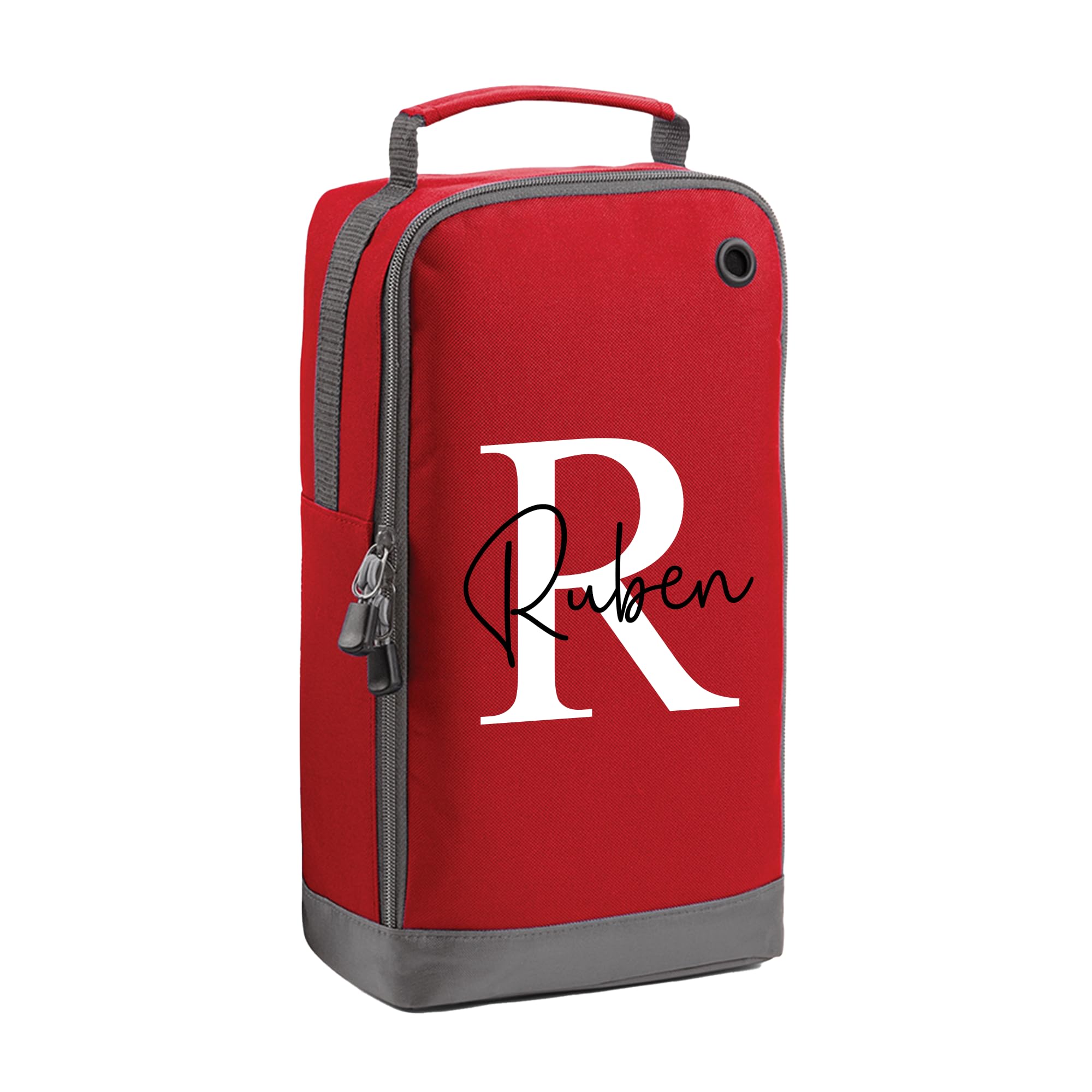 Personalised Kids Boot Bag with Custom Name - Initial with Name Design - Red Shoe Bag for PE & School