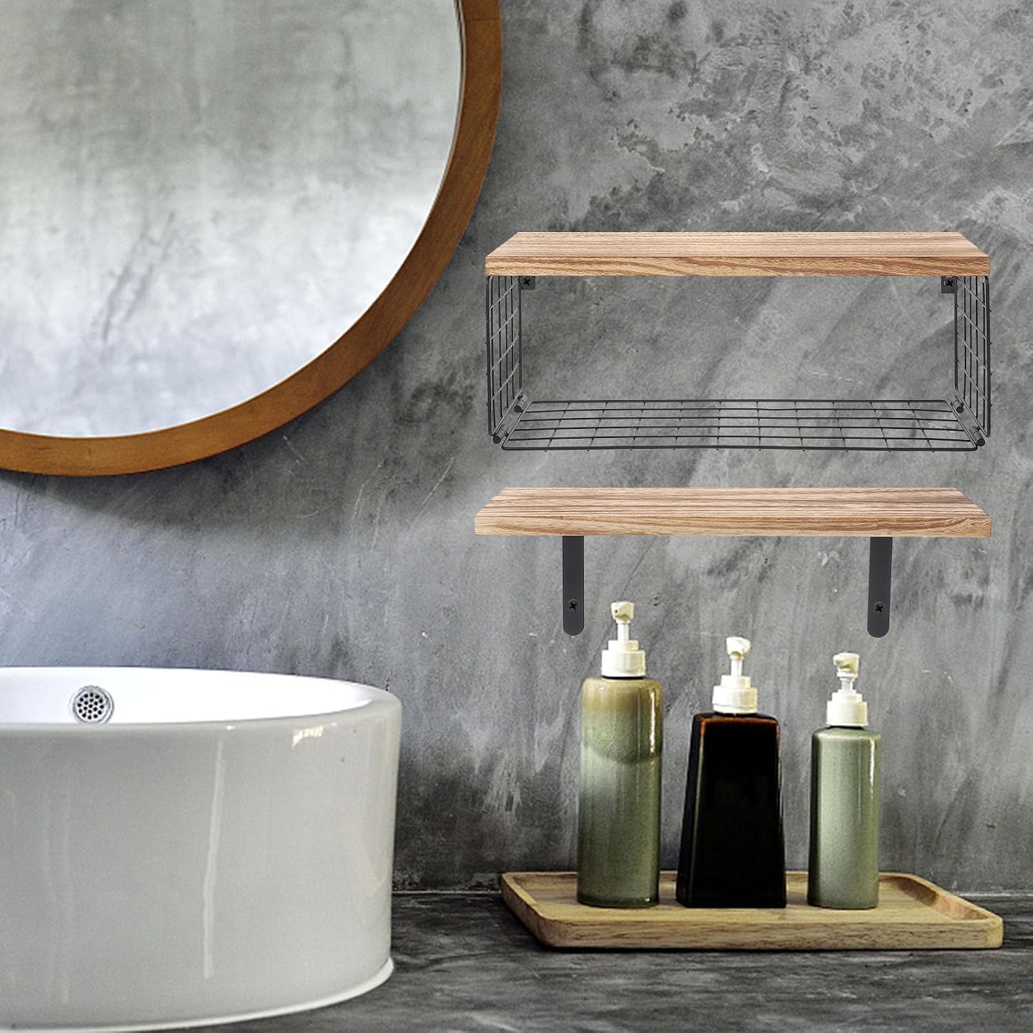 Floating Wall Shelf Multi-Layer Wood Wall-Mounted Design Space-Saving Rustic Minimalist Storage Rack for Home Indoor Bedroom Bathroom Decor