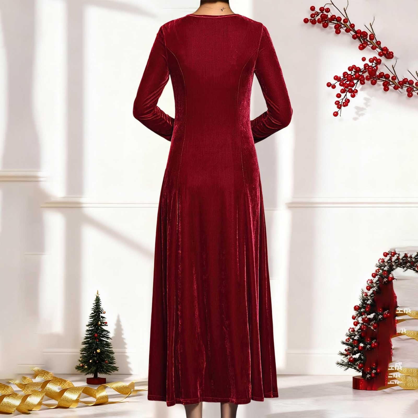 Vestito Donna Natalizio-Abito Velluto Donna-Elegante Abito Casual in Velluto per Feste E Abbigliamento Autunnale con vestibilità Aderente