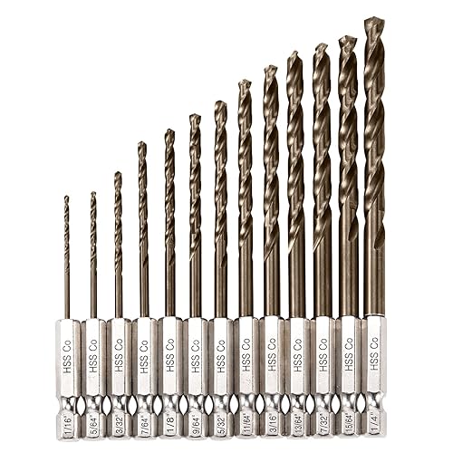 Miniatura 2 de Juego de brocas de cobalto con vástago hexagonal de 14 para metal y acero endurecido, 13 brocas helicoidales M35 HSS de 116 a 14 pulgadas para