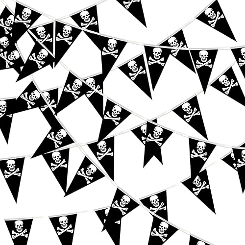MARFOREVER Cartel de pirata de 52.5 pies, decoraciones de fiesta pirata, pancarta de cumpleaños de Halloween, guirnalda triangular, banderines de