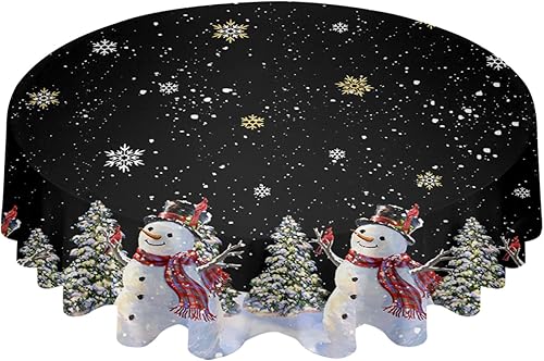 Mantel redondo de Navidad, color negro, impermeable y resistente a las manchas, mantel lavable sin arrugas para comedor, fiesta, boda, muñeco de