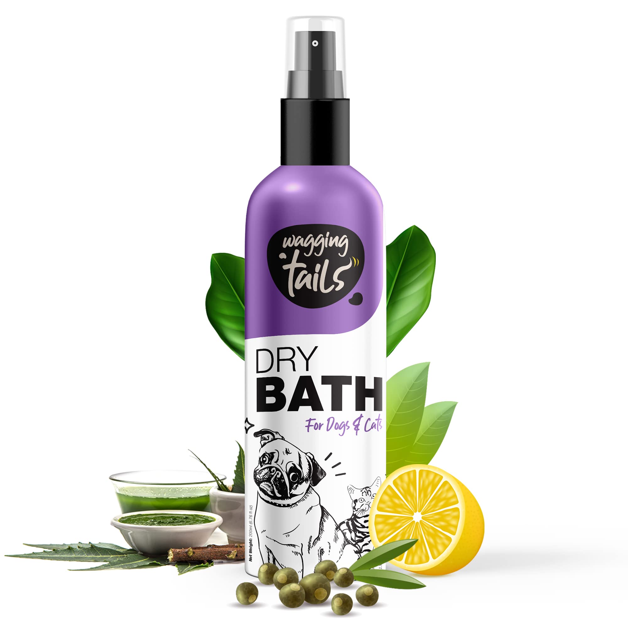 Wagging Tails 3-in-1 Grooming Kit Combo for Dogs & Cats | Dry Bath, Detangler & Baby Fresh Scent Spray, 200 ml Each 1