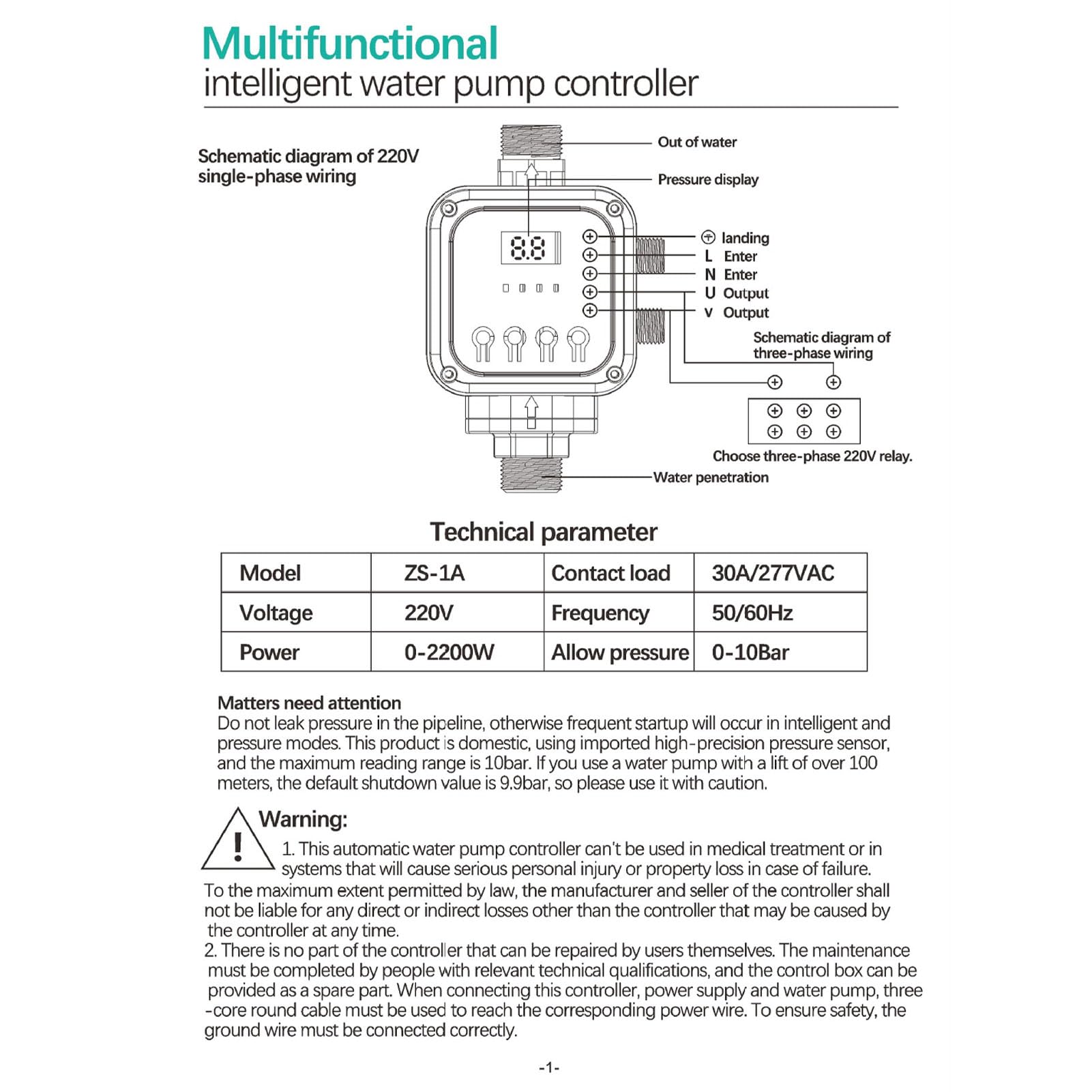 Ejoyous Control de Bomba Interruptor de Presión, Guardián de Presión de Bombas de Agua Automático Control Electrónico de Bomba Regulador de Presión Controlador, para Bombas Autocebantes